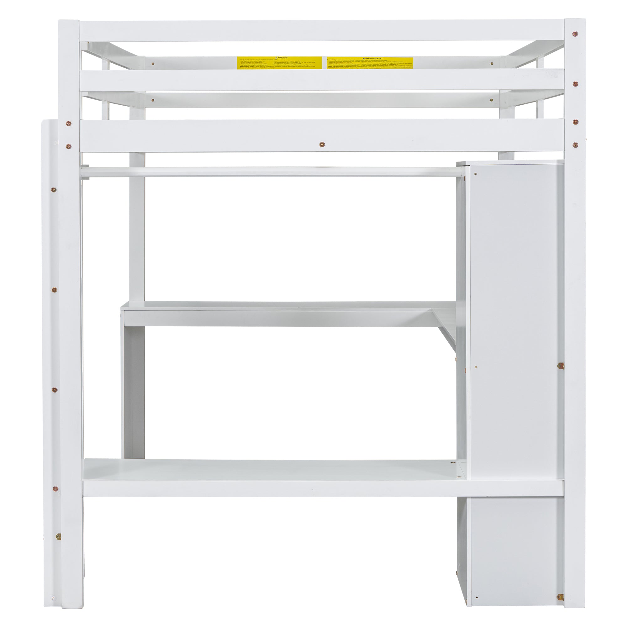 Full Size Loft Bed with L-shaped Desk, Wardrobe and Storage Shelves, White