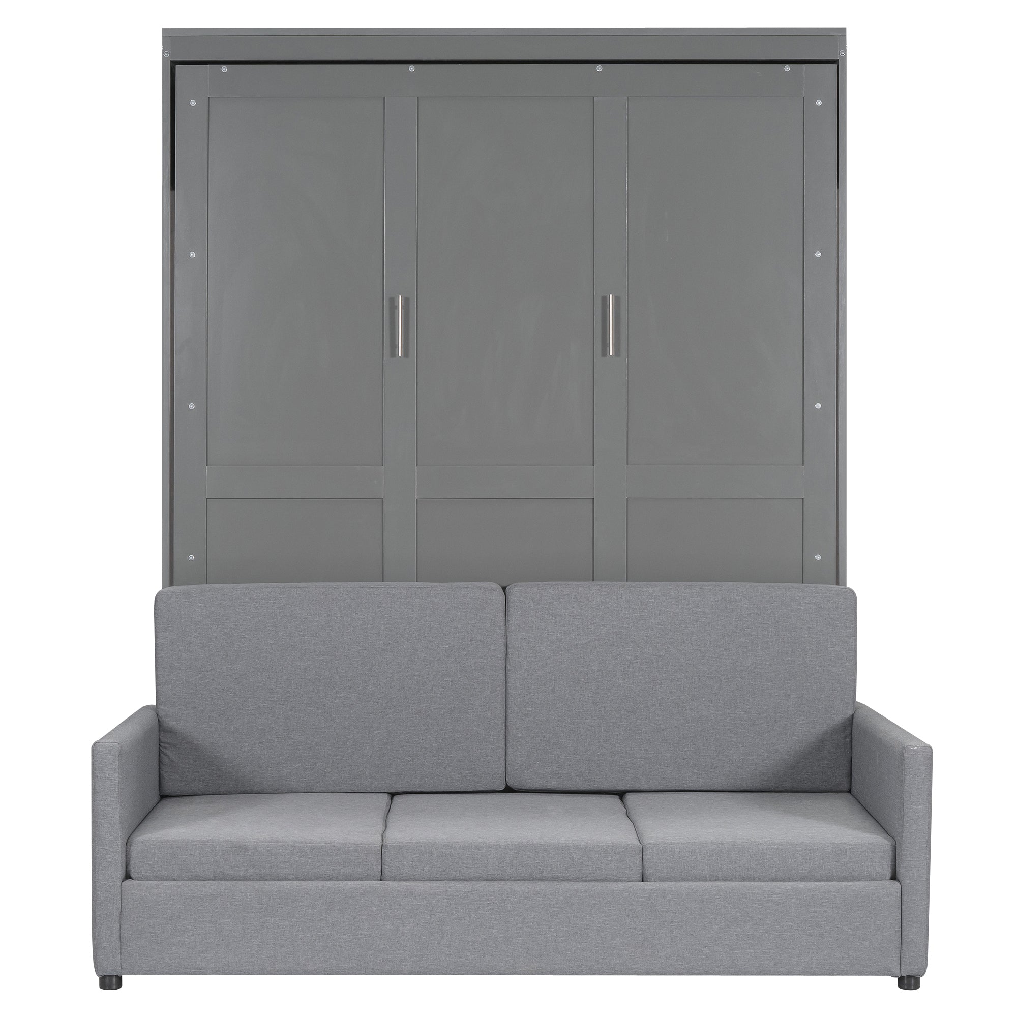 Queen Size Murphy Bed Wall Bed with Cushion,Gray