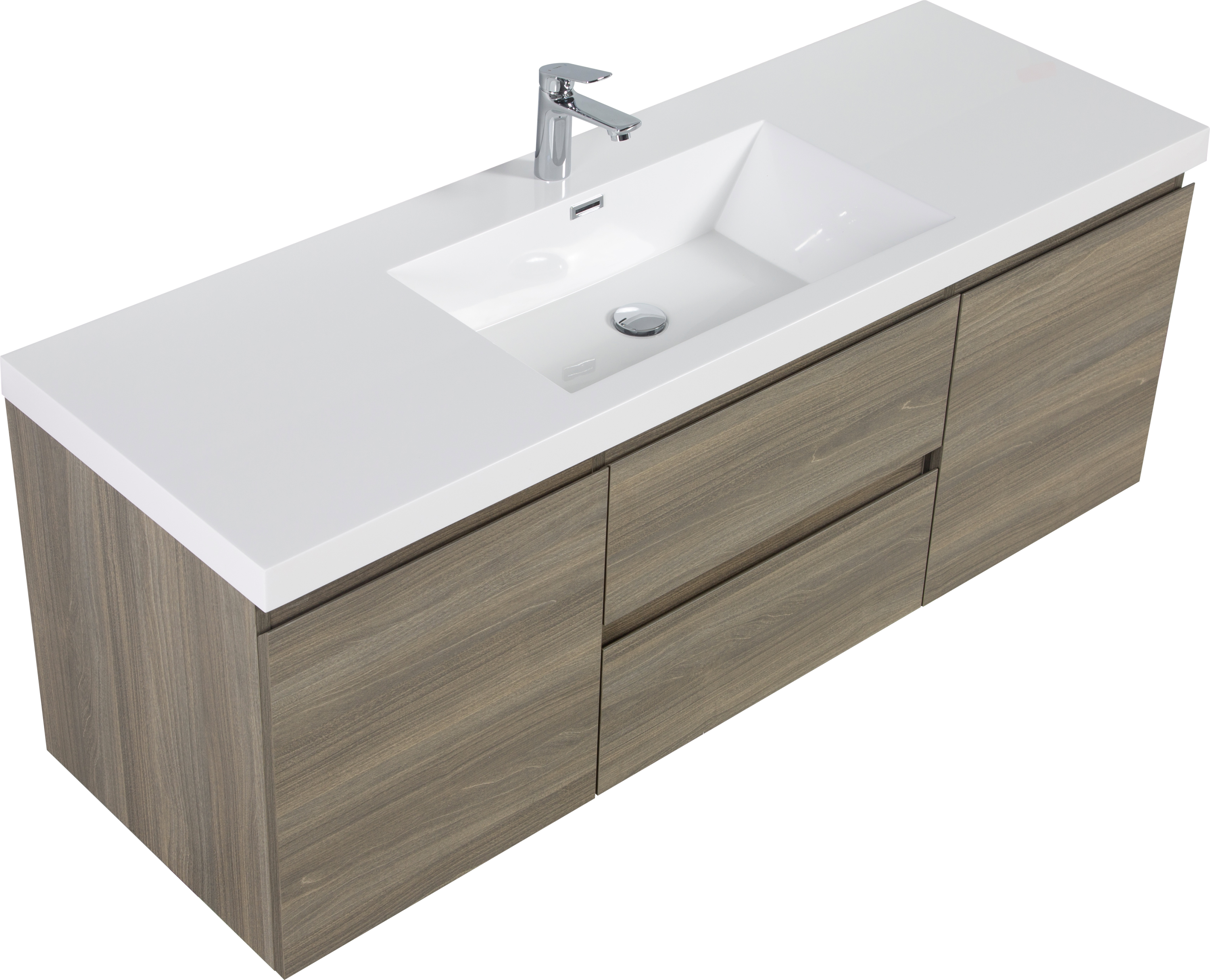 60" Floating Bathroom Vanity with Sink, Modern Wall-Mounted Bathroom Storage Vanity Cabinet with Resin Top Basin and Soft Close Drawers, Ash Grey 24V11-60SAG