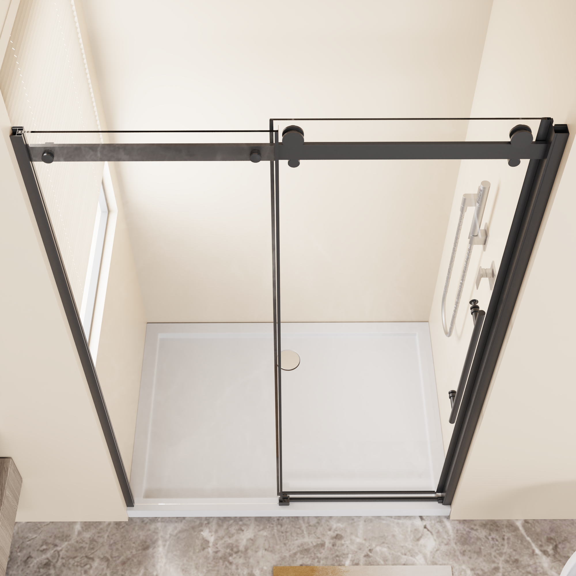 48 x 72 in Frameless Single Sliding Shower Door - 48 x 72 in / Matte Black / Zinc Roller view 4