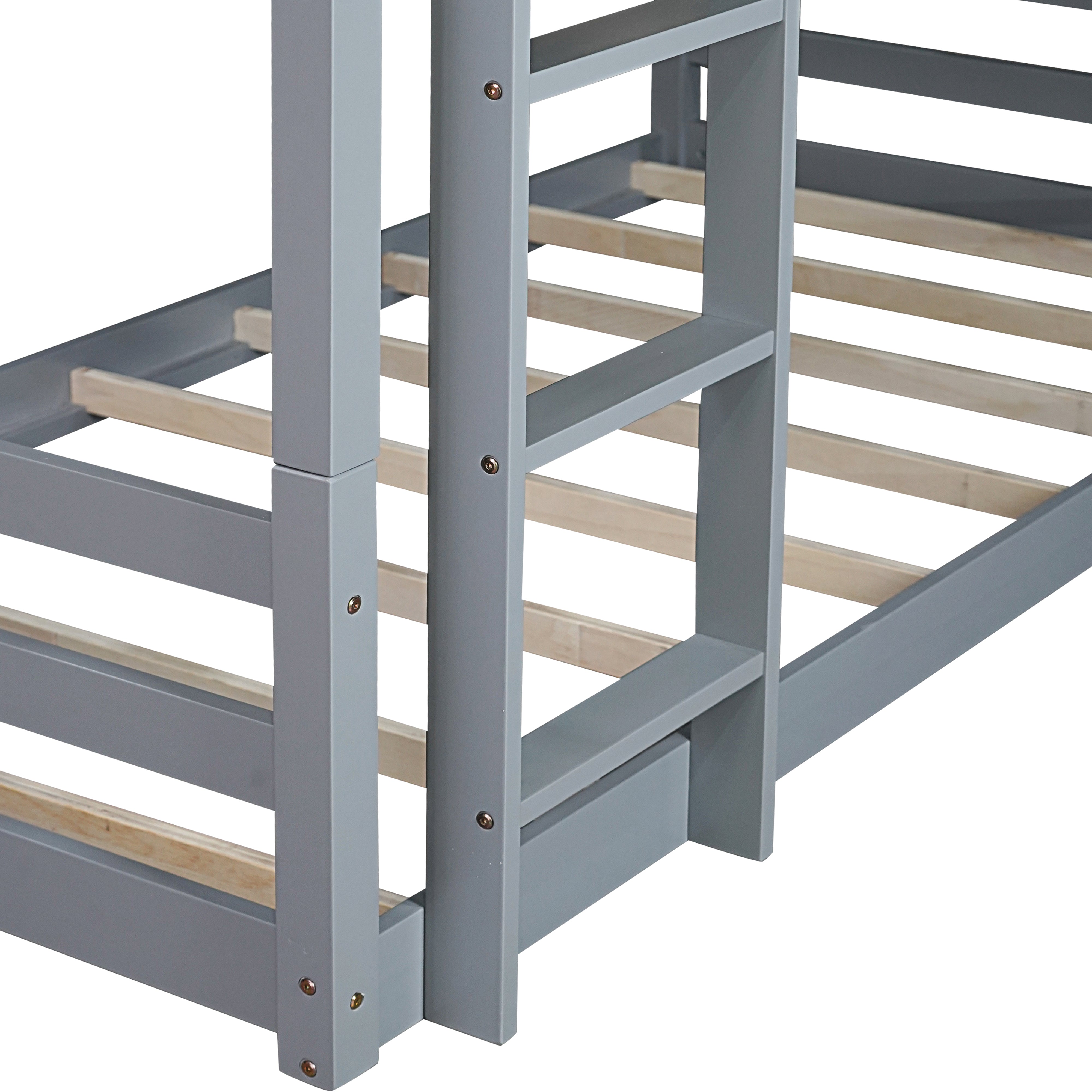 Solid rubber wood triple bunk construction
