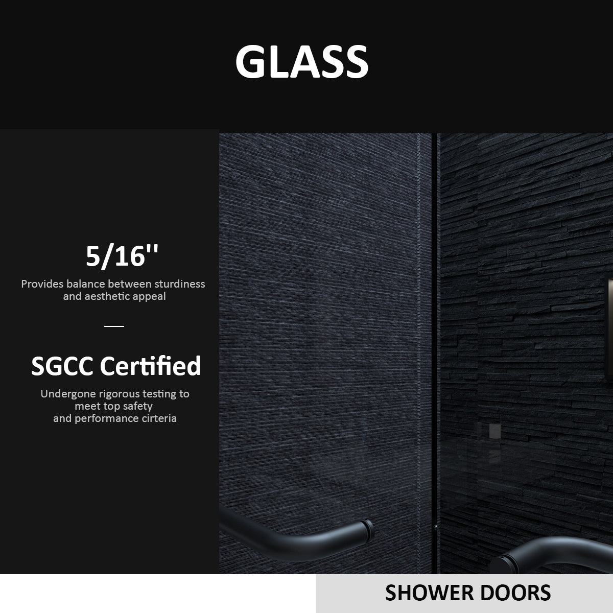 Semi-Frameless Sliding Shower Door 56-60"W x 72"H, Bathroom Sliding Door with 5/16" Clear Tempered Glass, Matte Black Finish, Designed for Smooth Door Closing