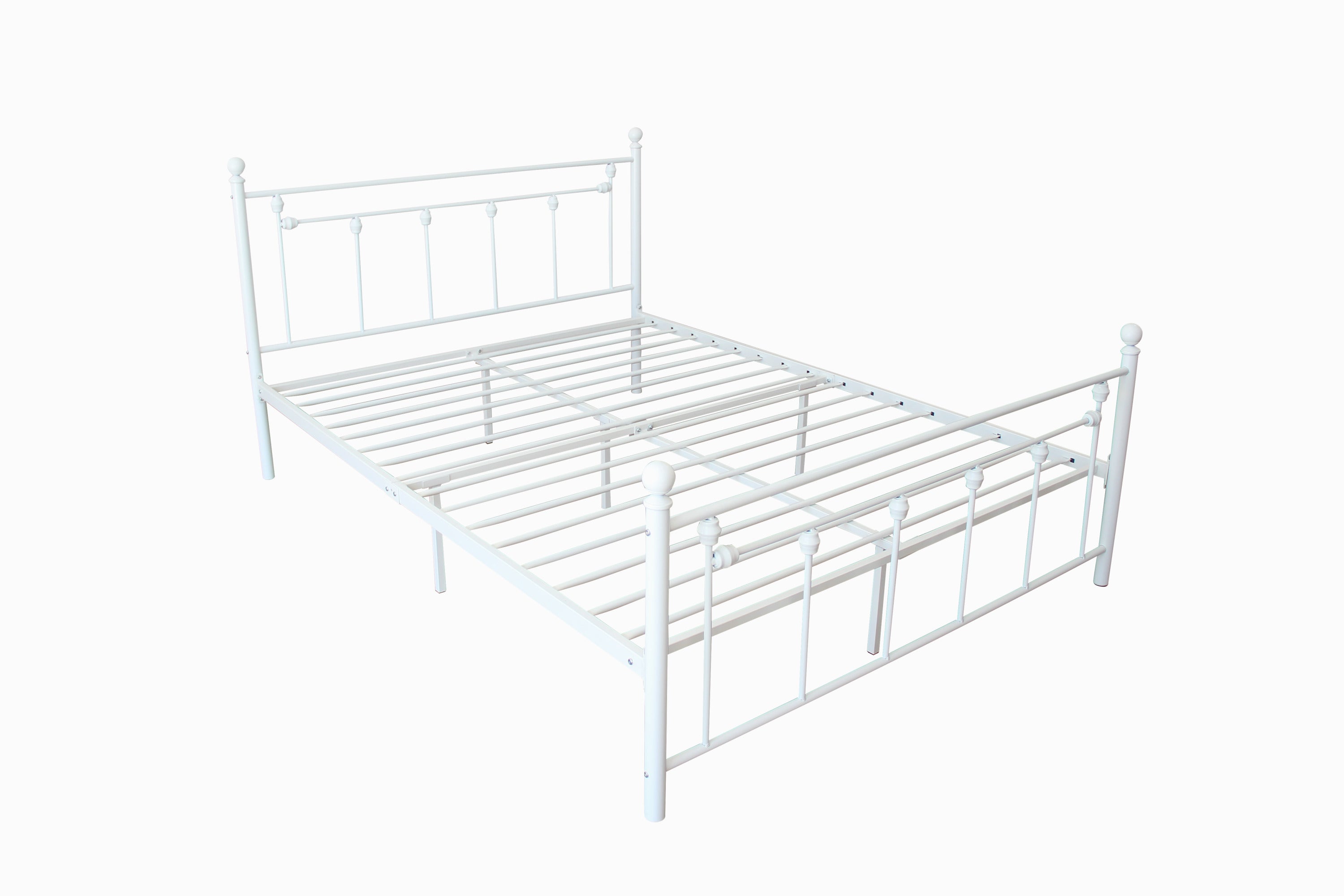 Queen Size Metal Bed Frame with Headboard and Footboard (White)