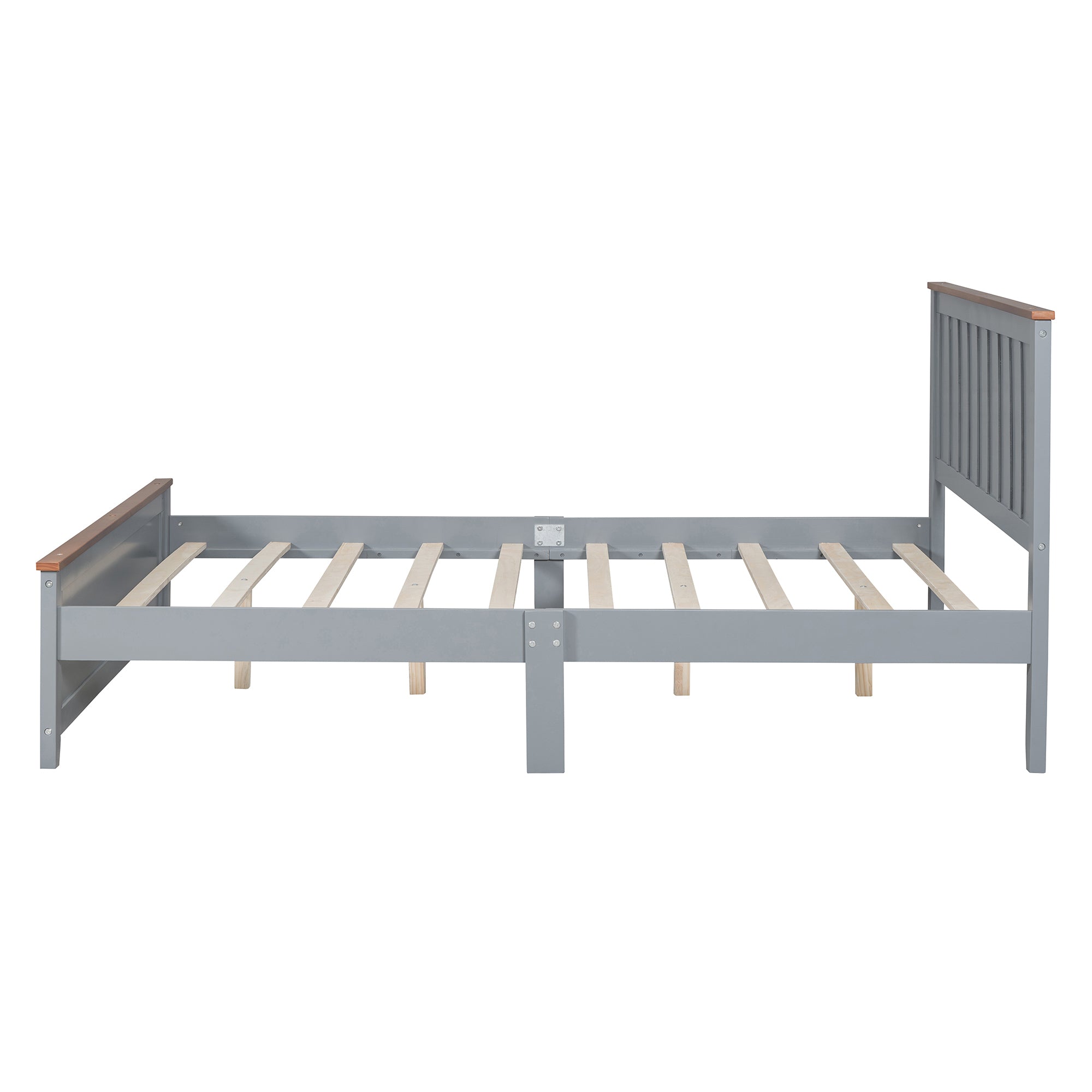 Queen Size Wood Platform Bed Wooden Slat Support, Vintage Simple Bed Frame with Rectangular Headboard and Footboard, Grey