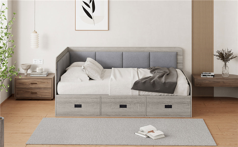 Full Size Daybed with Three Drawers and Three Storage Compartments, Gray