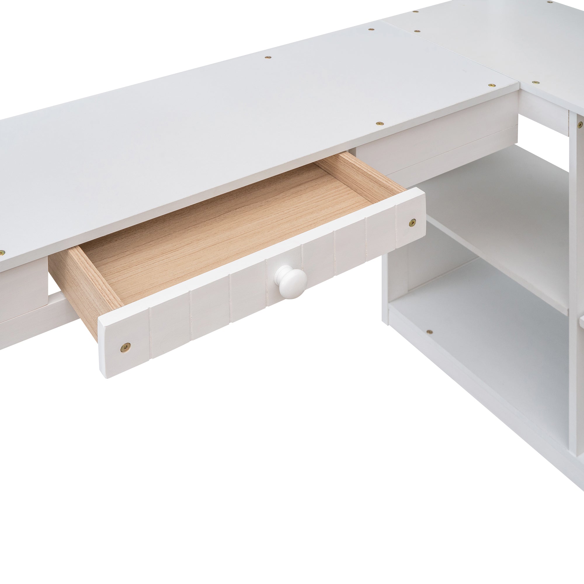 Twin size Loft Bed with Drawers, Cabinet, Shelves and Desk, Wooden Loft Bed with Desk - White(OLD SKU :LT000505AAK)