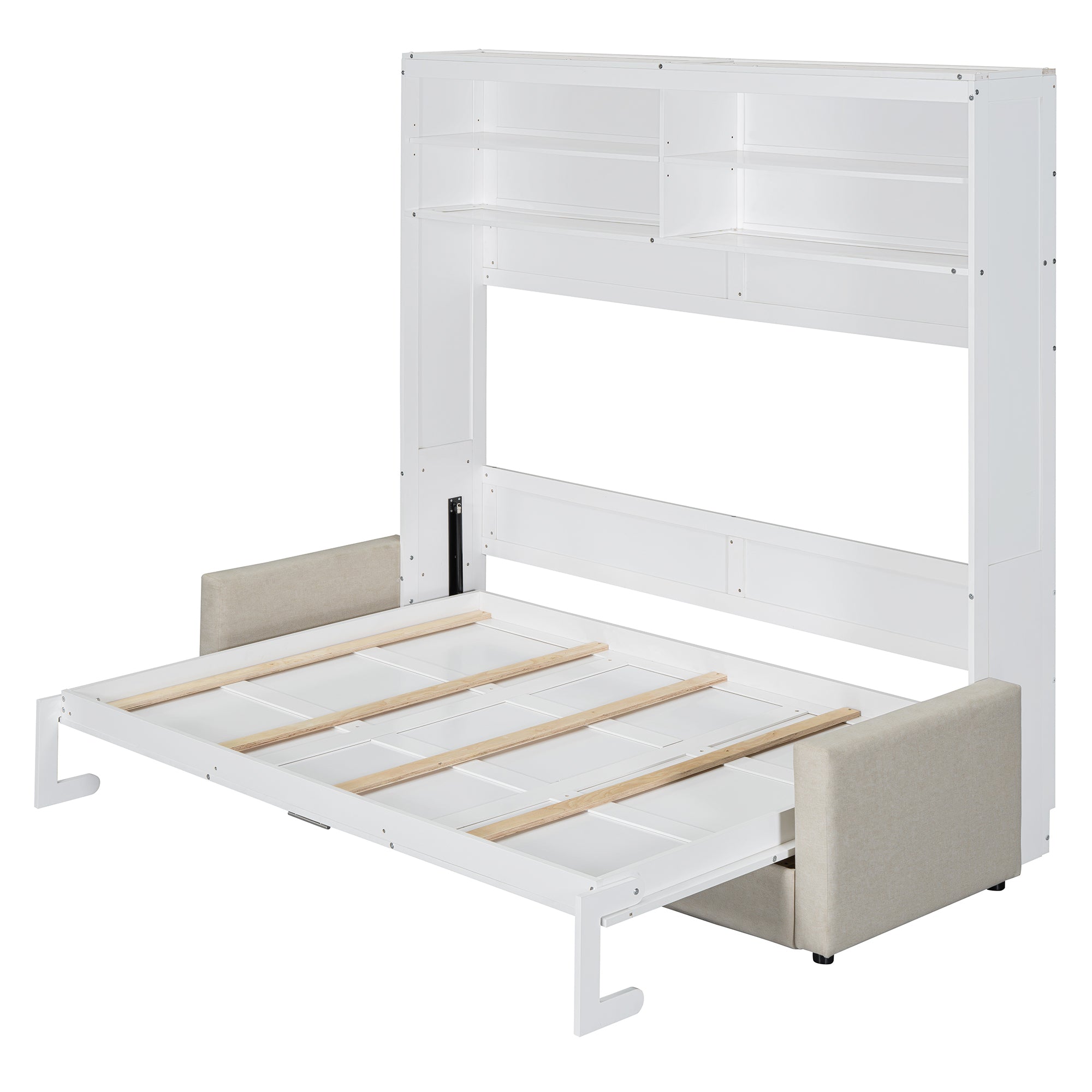 Queen Size Murphy Bed Wall Bed with Sofa,White