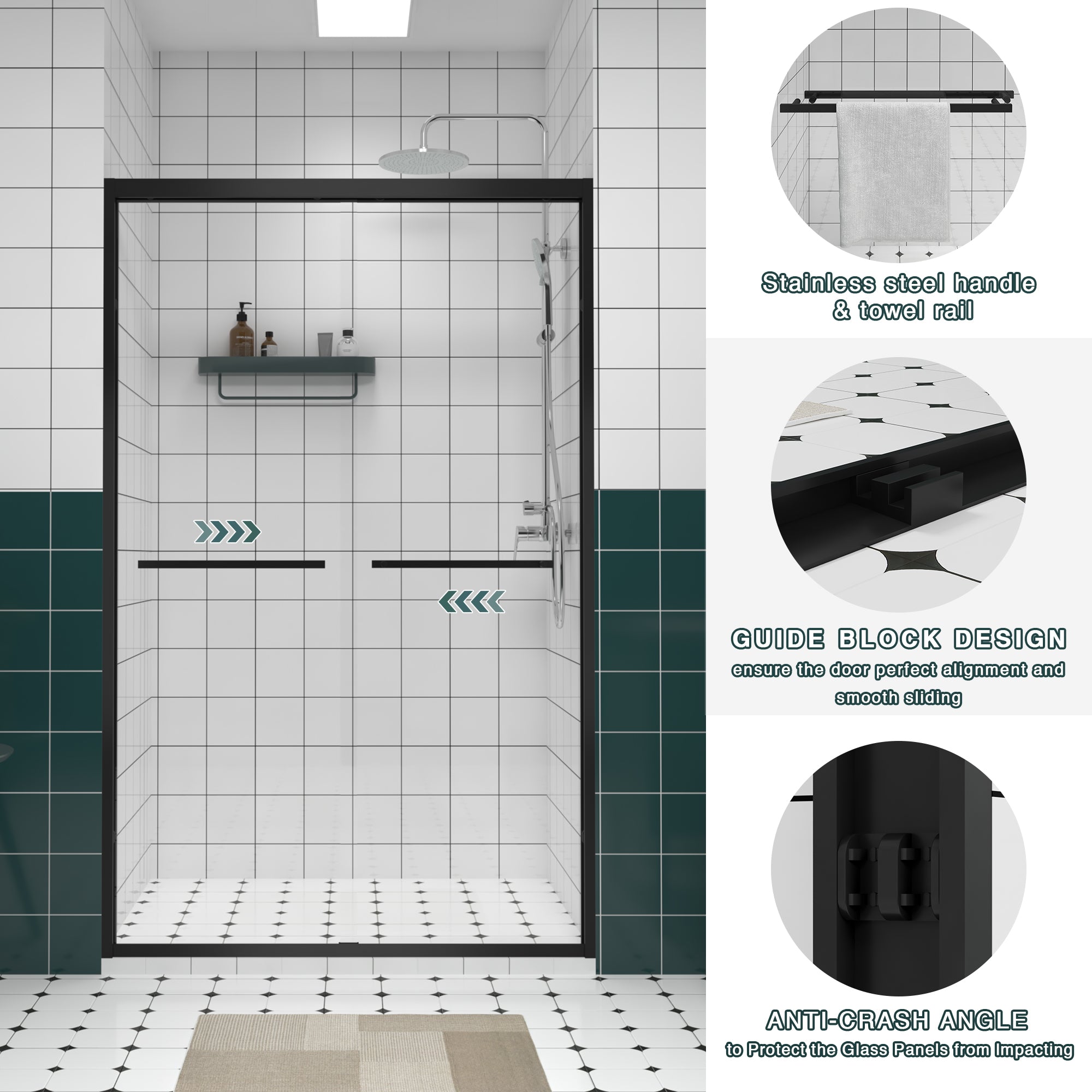 44-48 x 76 in Matte Black Bypass Shower Door view 3