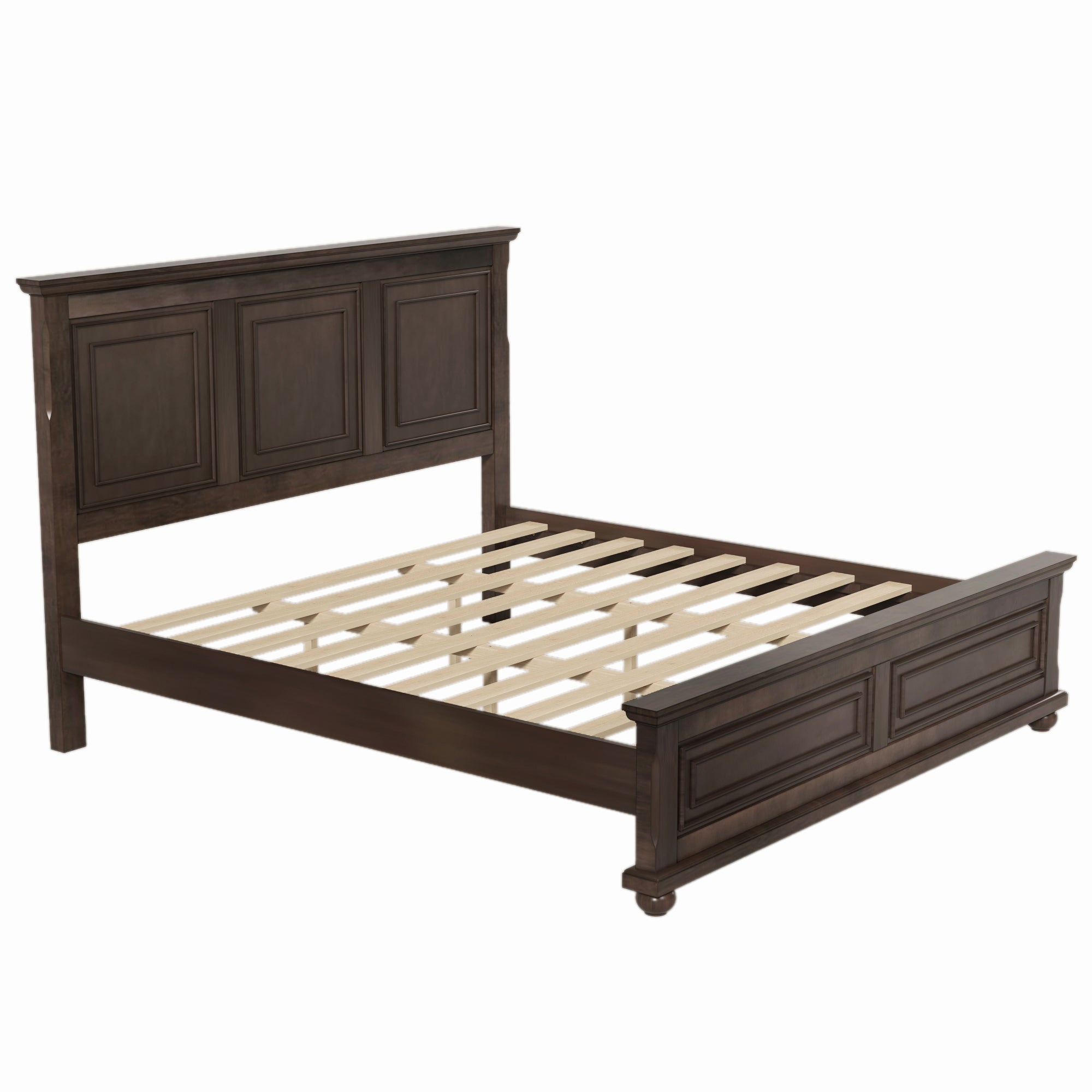 Traditional Town and Country Style Pinewood Vintage King Bed, Rich Brown