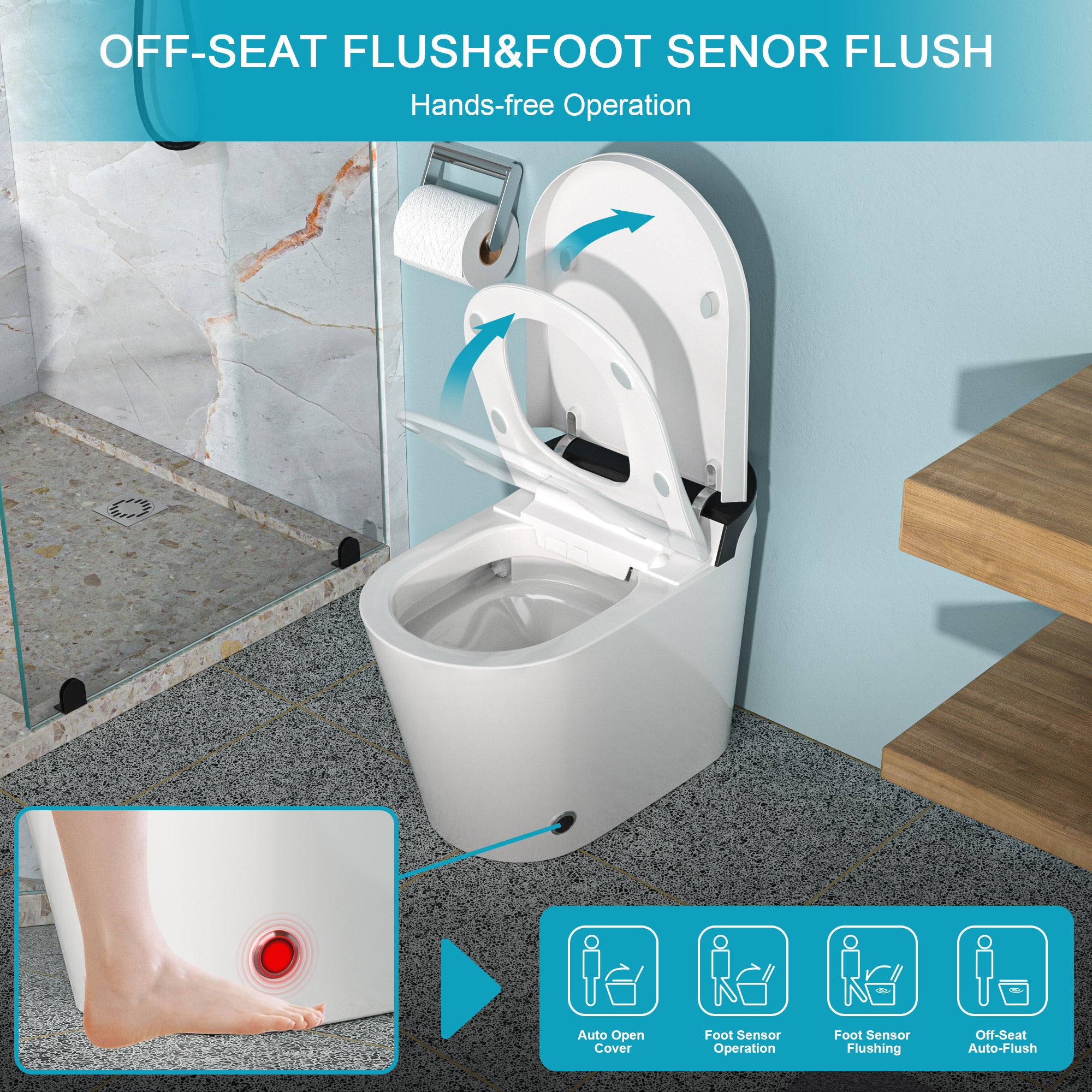 Smart Toilet with Bidet Built in, Auto Open & Close, Elongated Heated seat, Foot Sensor Flush, LED Display, Warm Water Wash, Dryer, Night Light