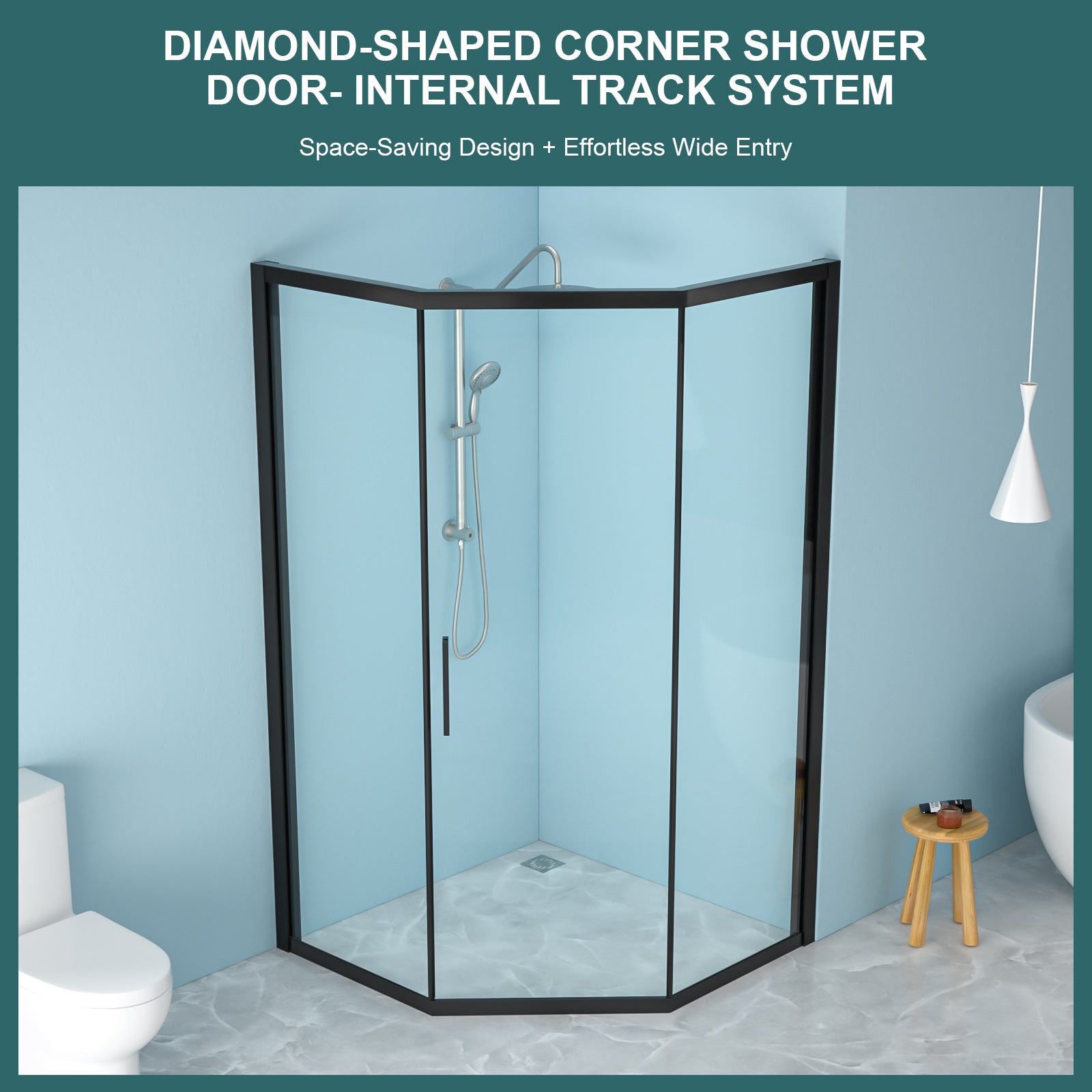 42 x 76 in Diamond Corner Shower Door - 42 x 76 in / Matte Black view 3
