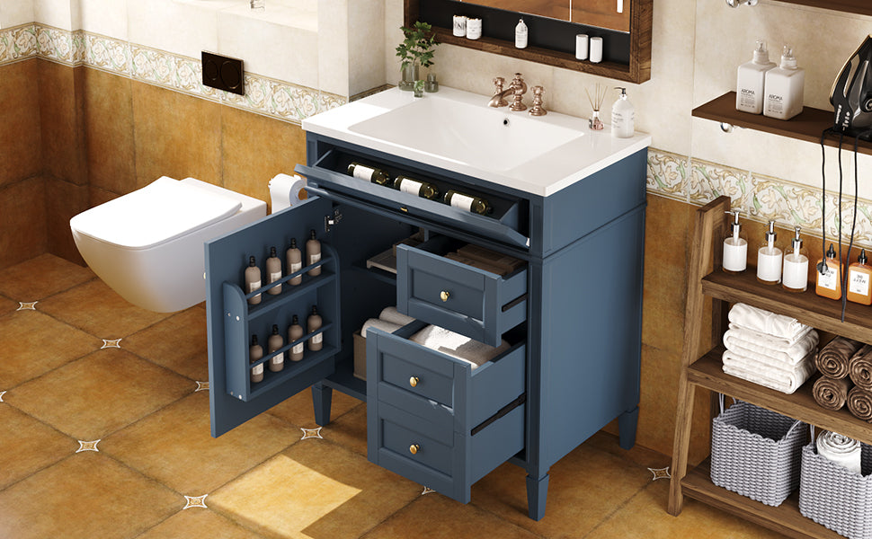 30'' Bathroom Vanity with Top Sink, Modern Bathroom Storage Cabinet with 2 Drawers and a Tip-out Drawer, Single Sink Bathroom Vanity