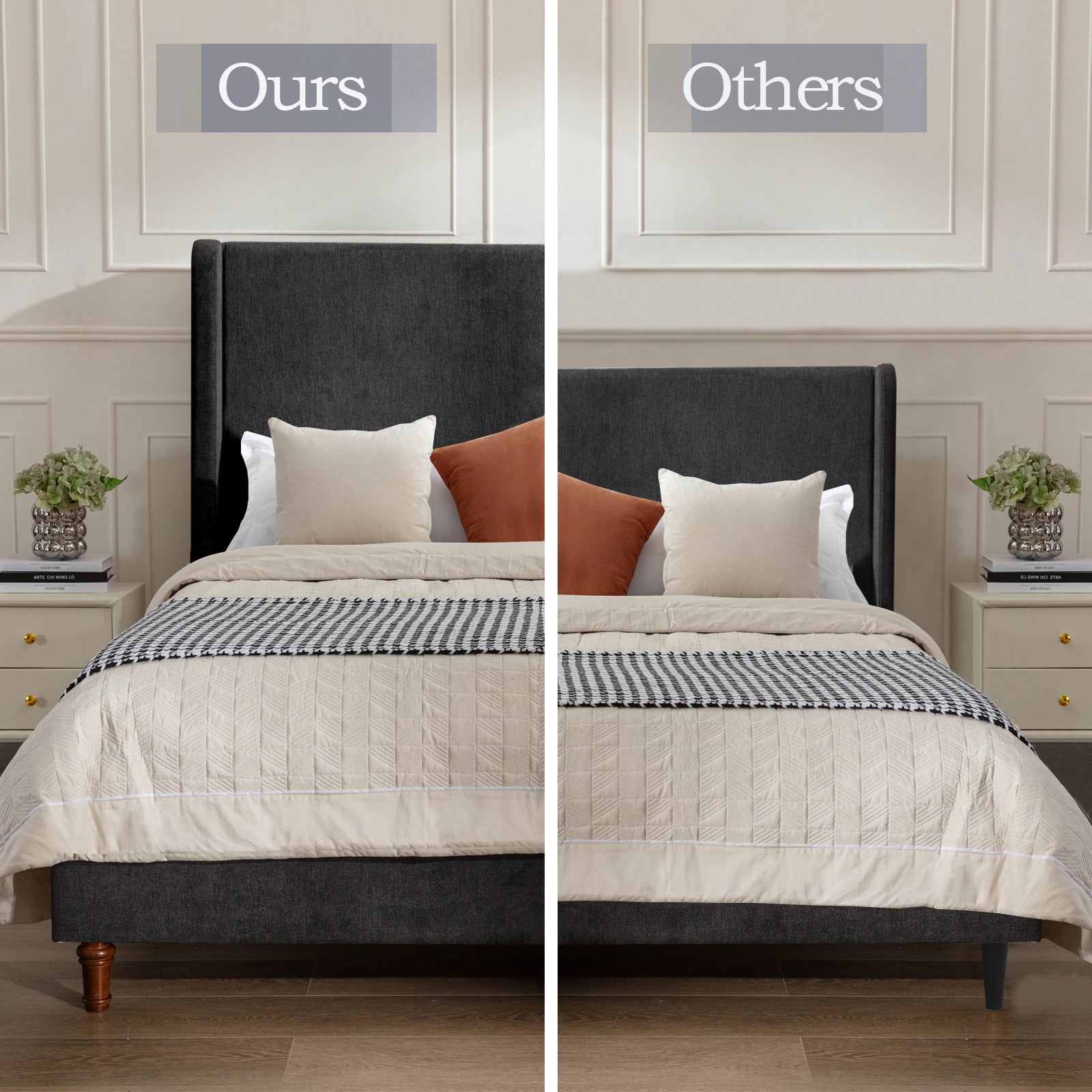 Same as B083P152031 Harper Tall Headboard Upholstered Bed / 54" High Headboard / Elegant Simplicity / No Box Spring Needed / Easy Assembly / Queen / Dark gray velvet