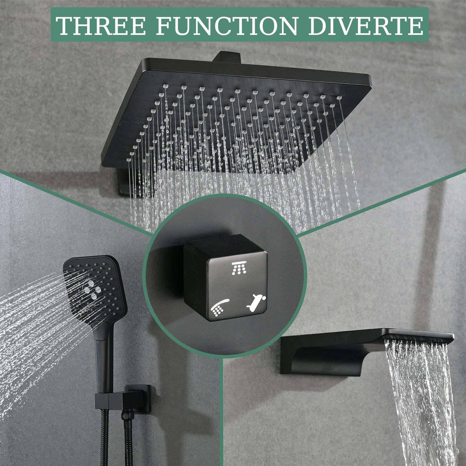 Shower Faucet Set, with Handheld Shower and Rainfall Shower Head Combination Set Wall Mounted Shower System with Tub Spout