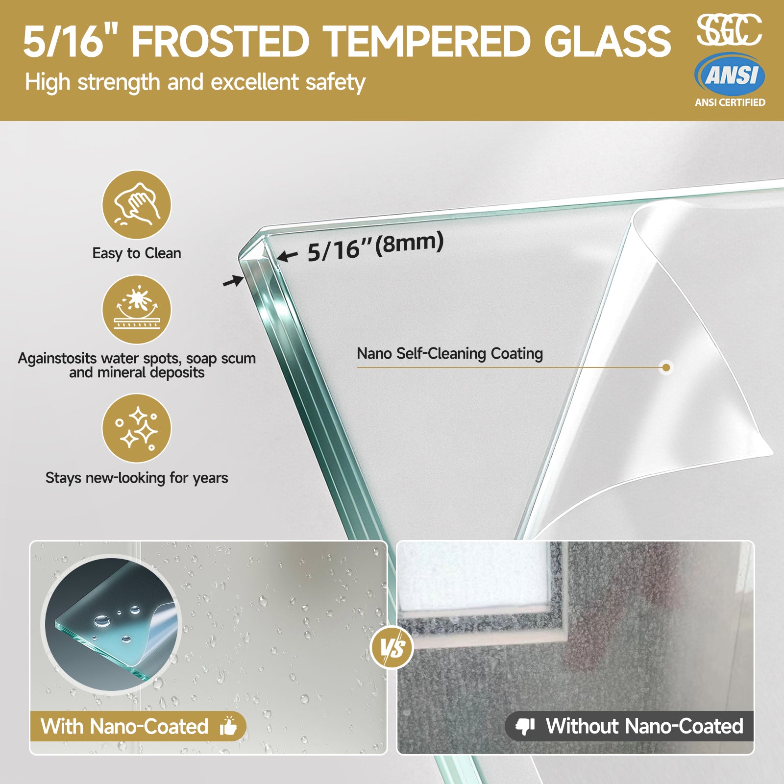 56-60 x 75 in Frosted Frameless Sliding Shower Door - 56-60 x 75 in / Matte Black / Frosted Glass view 6