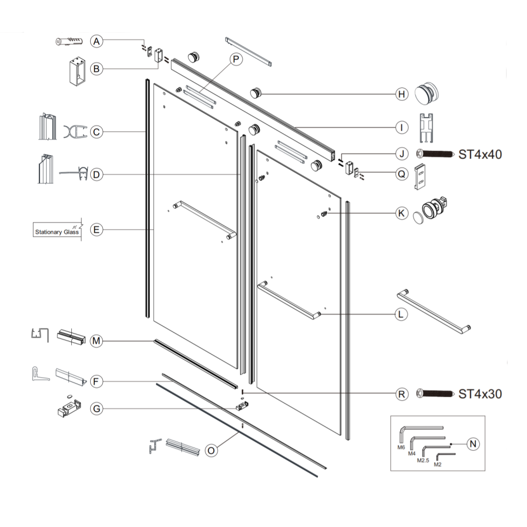 44-48"W x 76"H  (+56 to 60 in. W x 76 in. H) Double Sliding Frameless Soft-Close Shower Door 23D02-48BN