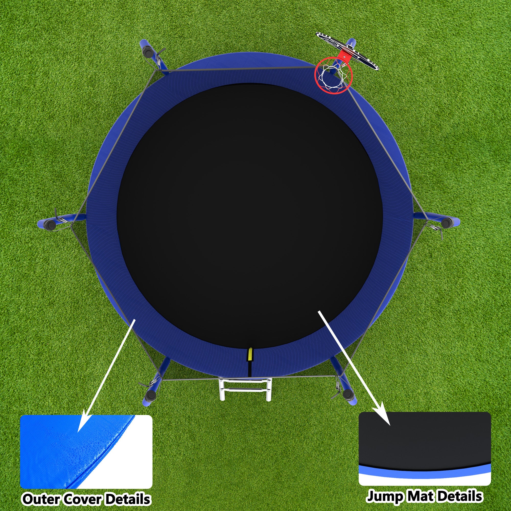 8FT Trampoline with Basketball Hoop,  ASTM Approved Reinforced Type Outdoor Trampoline with Enclosure Net