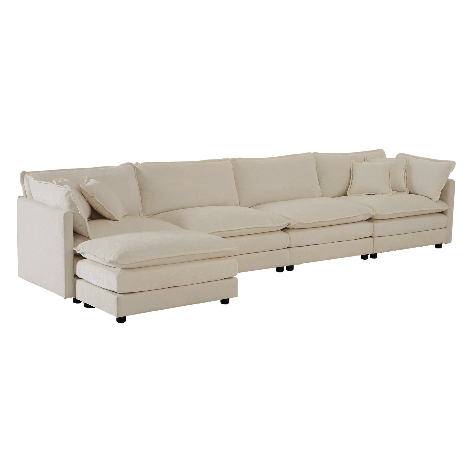 Modular Sectional Sofa for Living Room,U Shaped Couch 5 Seater Convertible Sectional Couch with 1 Ottoman ,Beige Chenille