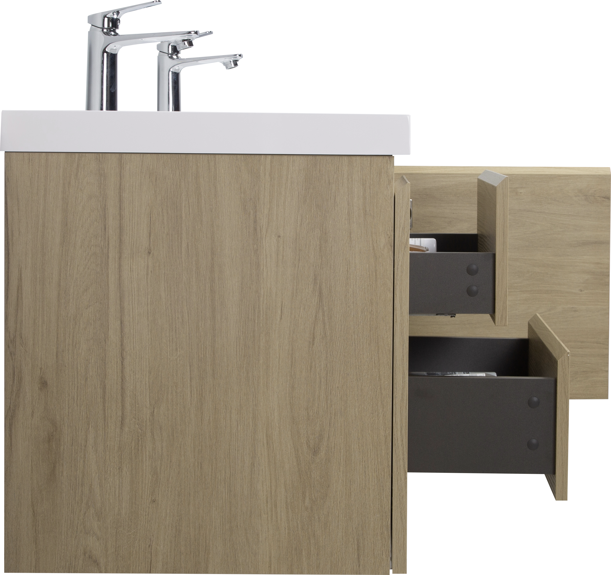 60" Floating Bathroom Vanity with Sink, Modern Wall-Mounted Bathroom Storage Vanity Cabinet with Double Resin Top Basins and Soft Close Drawers, Natural Oak 24V11-60DNO