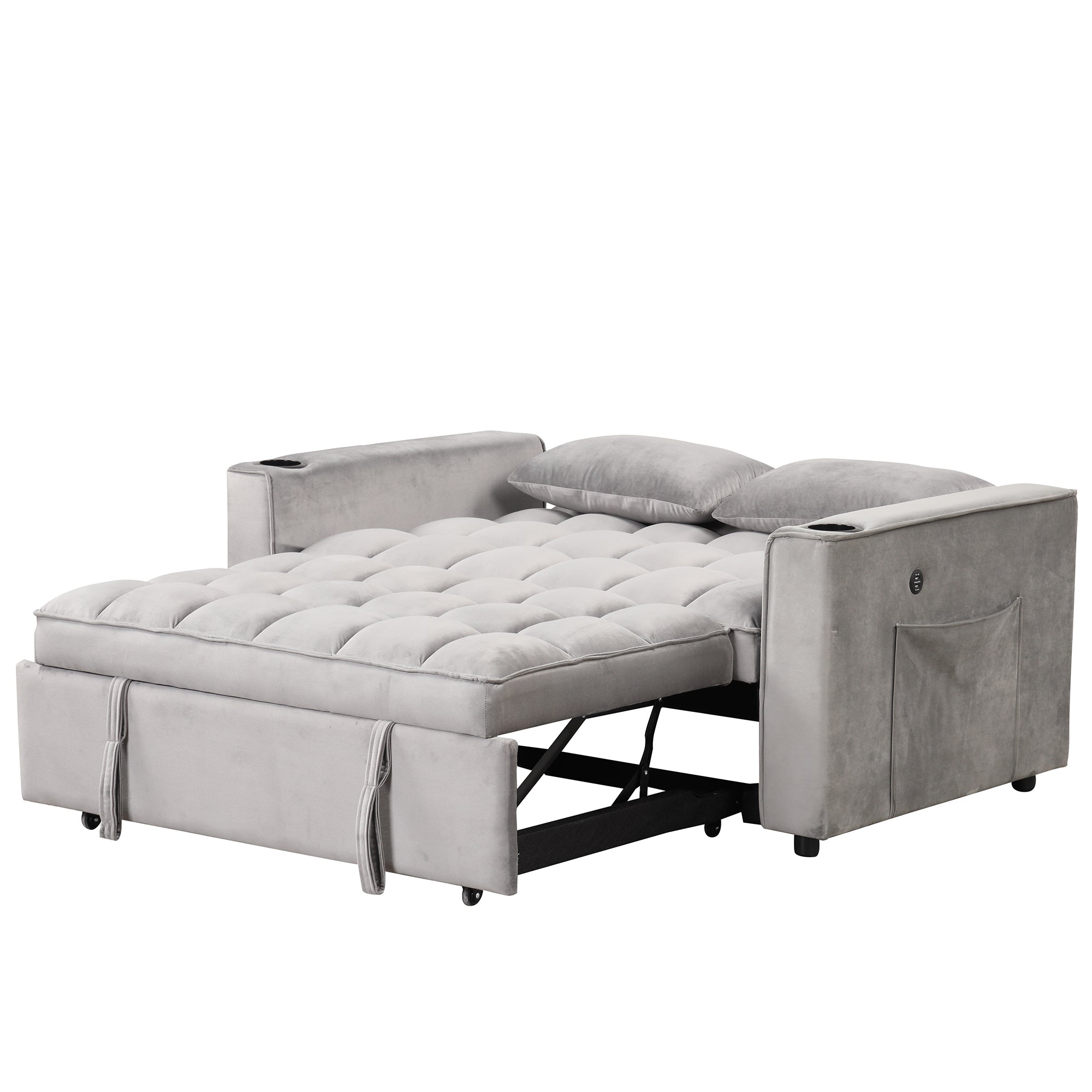 58" 4-1 Multi-functional Sofa Bed with Cup Holder and USB Port for Living Room or Apartments, Gray