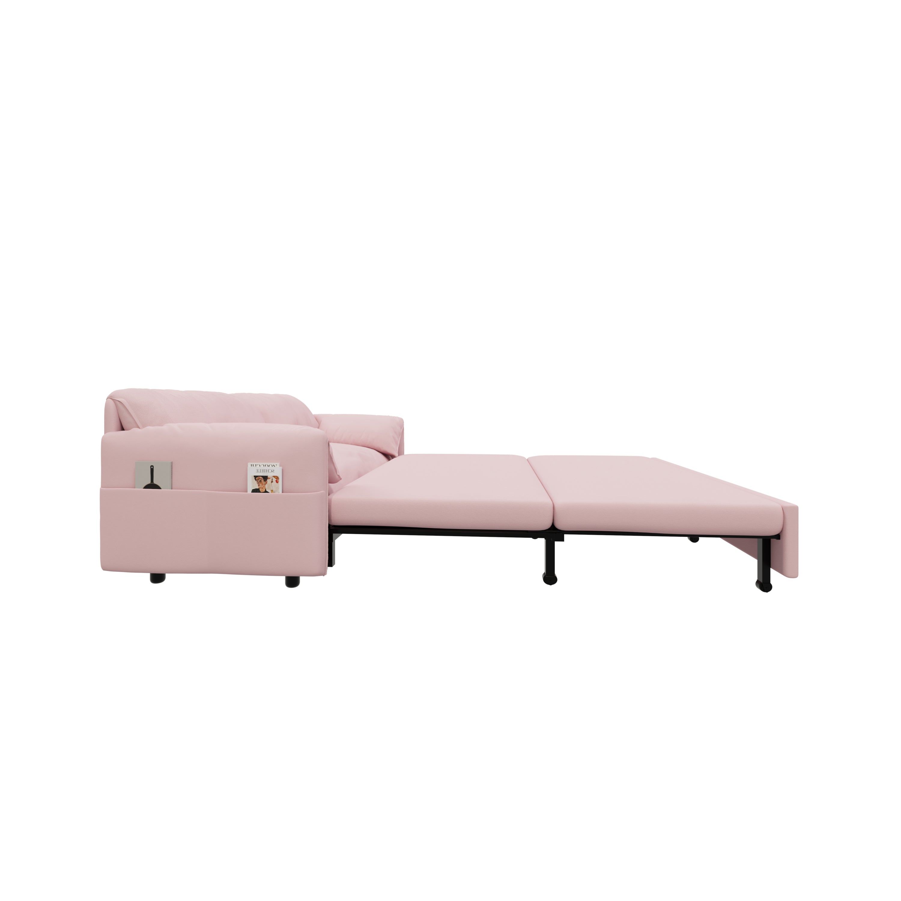 63.8" Queen Pull Out Sofa Bed, 3-in-1 Convertible Sleeper Sofa with Side Storage,Multi-Functional Velvet Loveseat Bed for Living Room,Bedroom,Apartment,Office,Pink