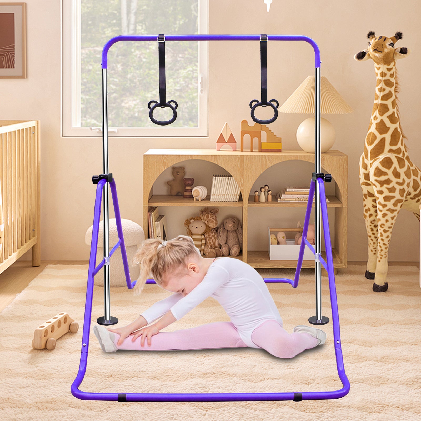 Multi-Functional Adjustable Height Children's Horizontal Gymnastic Bar With Bear Rings