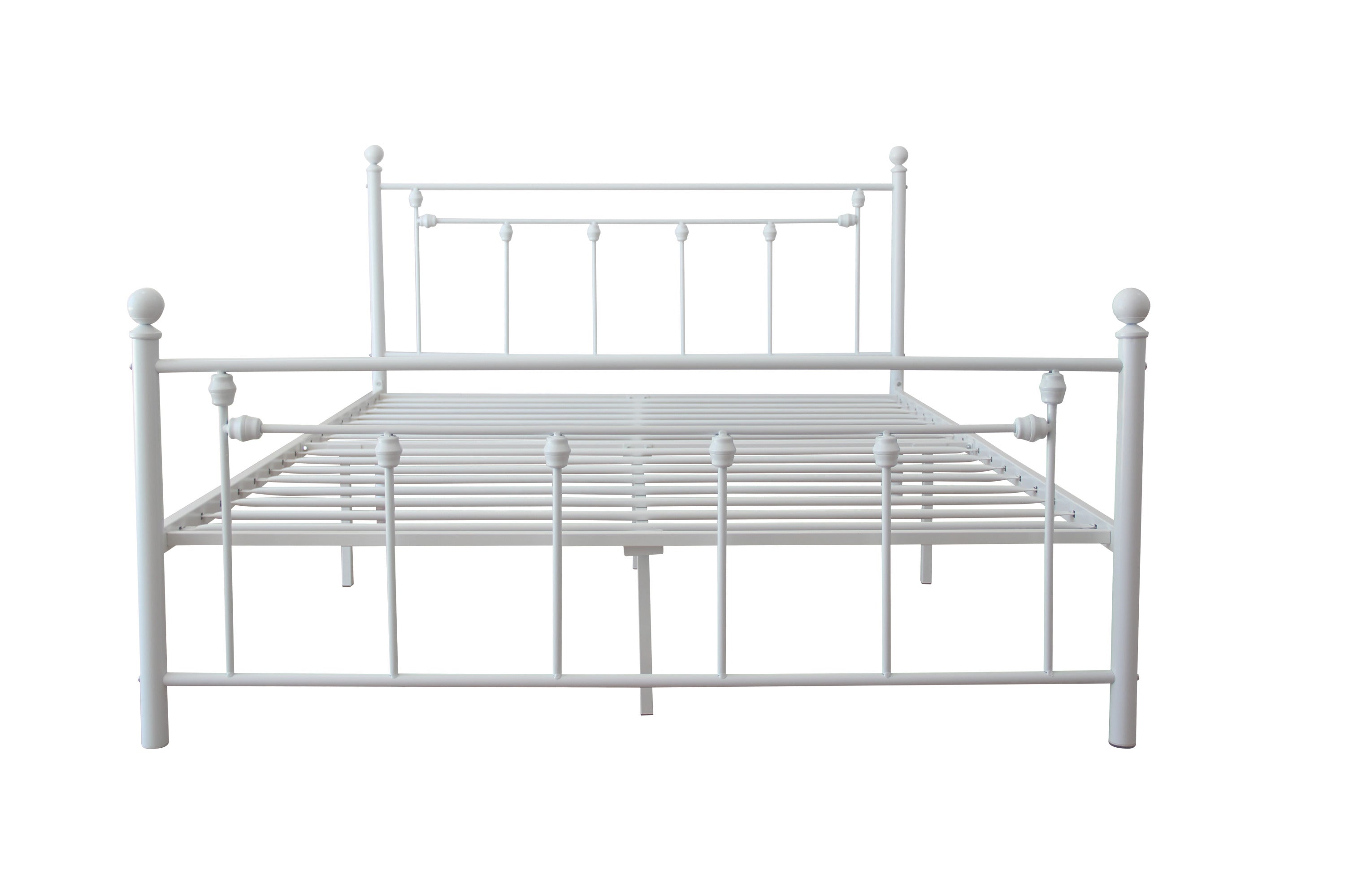 Queen Size Metal Bed Frame with Headboard and Footboard (White)