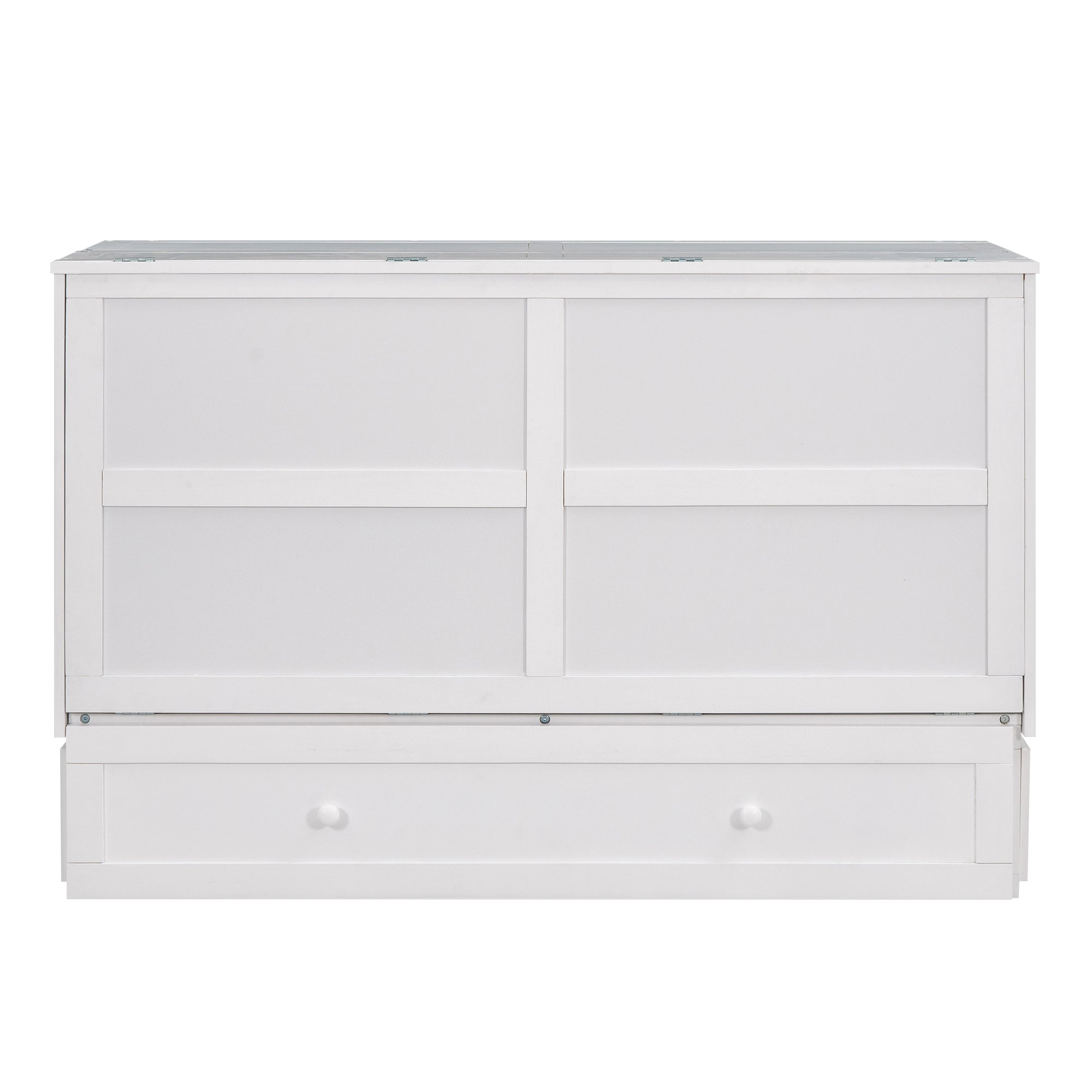 Queen Size Mobile Murphy Bed with Drawer and Little Shelves on Each Side,White