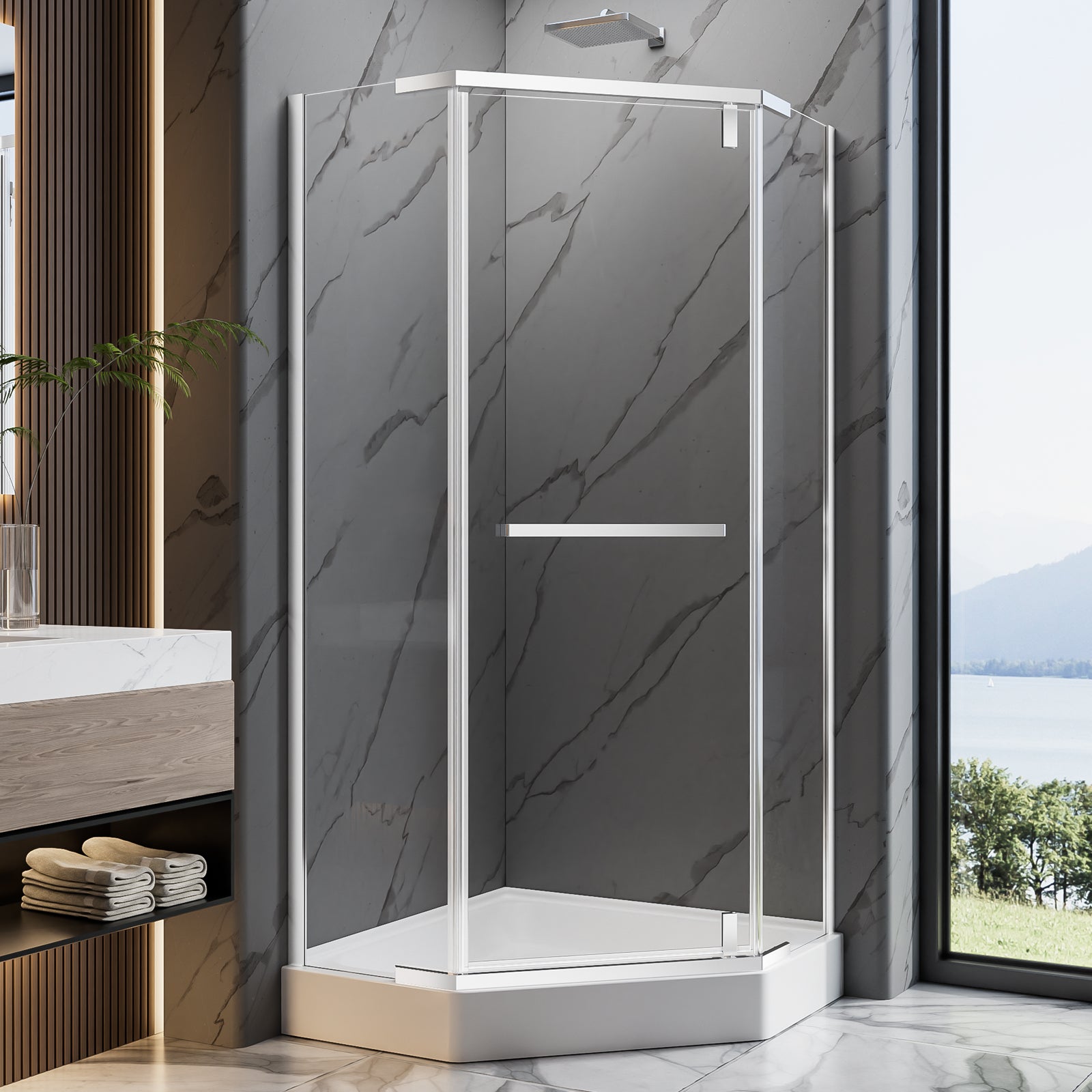36 x 36 x 72 in Neo-Angle Shower Door - 36 x 36 x 72 in / Clear Glass / Chrome view 1