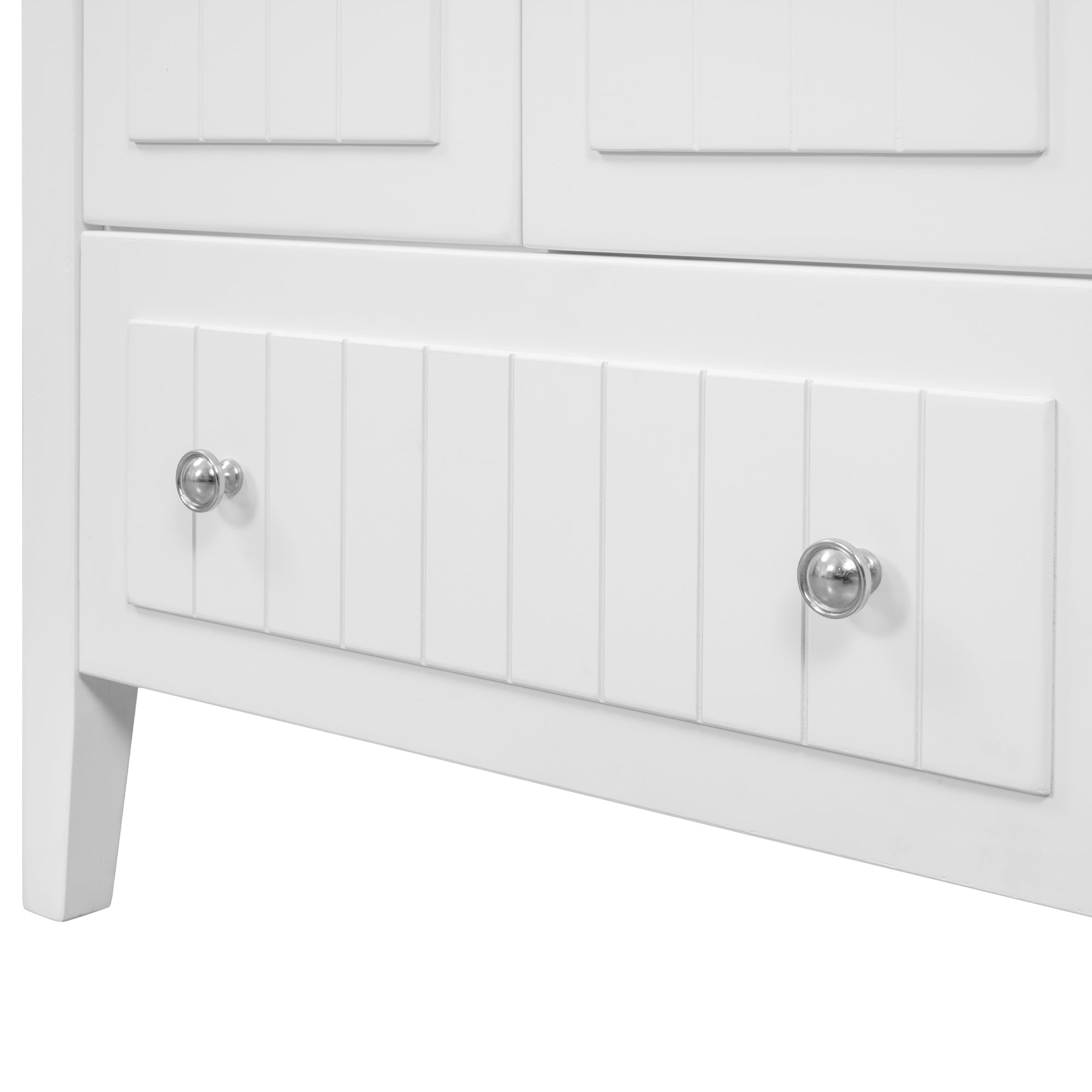 [VIDEO] 36" Bathroom Vanity with Ceramic Basin, Bathroom Storage Cabinet with Two Doors and Drawers, Solid Frame, Metal Handles, White