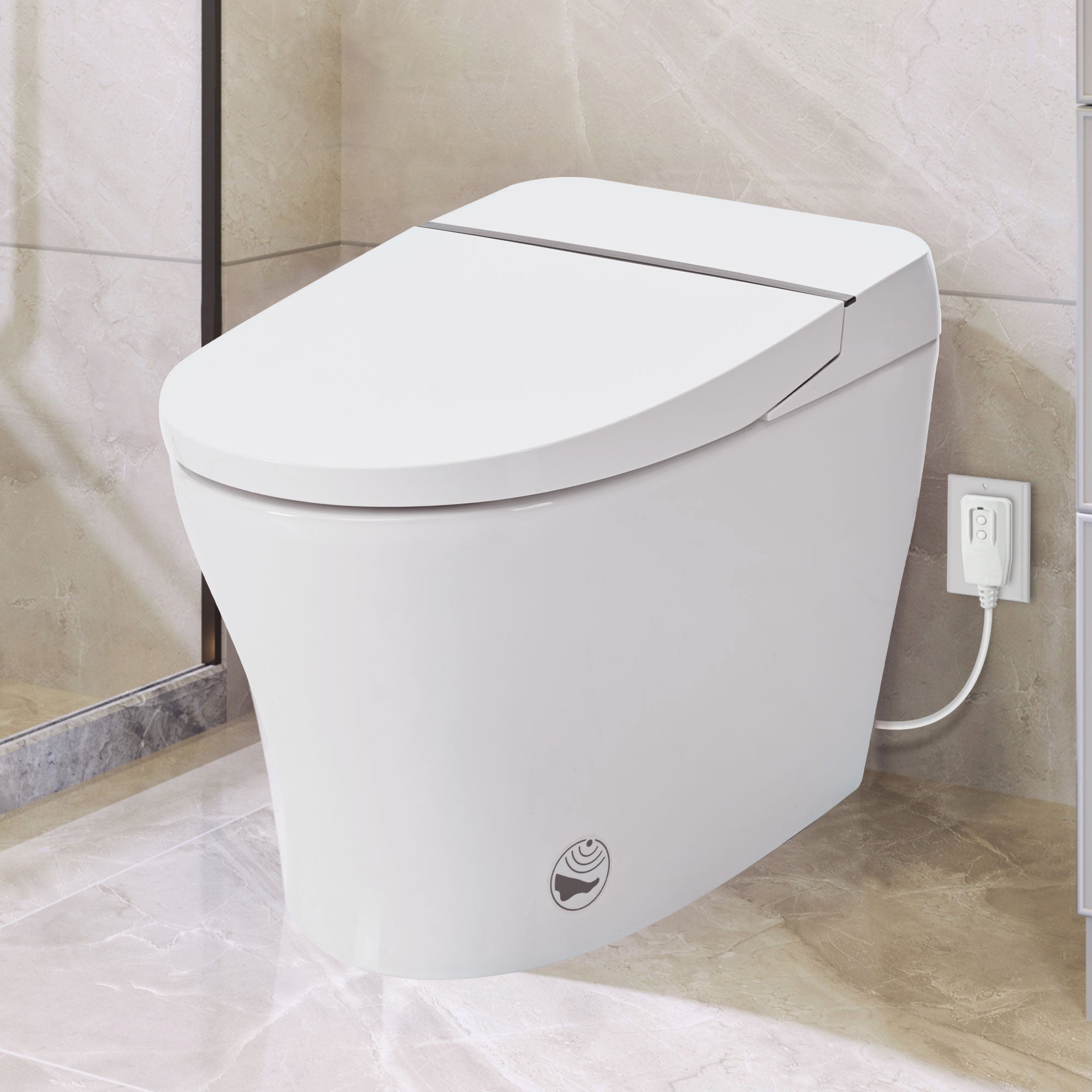 Heated Seat Smart Toilet  without Bidet, Upmarket Compact Dual Flush Toilet 1/1.28 GPF, Tank less toilet with Adjustable Temp Heated Seat, Foot sensor Flush, White Night Light, Knob Control,Auto Flush