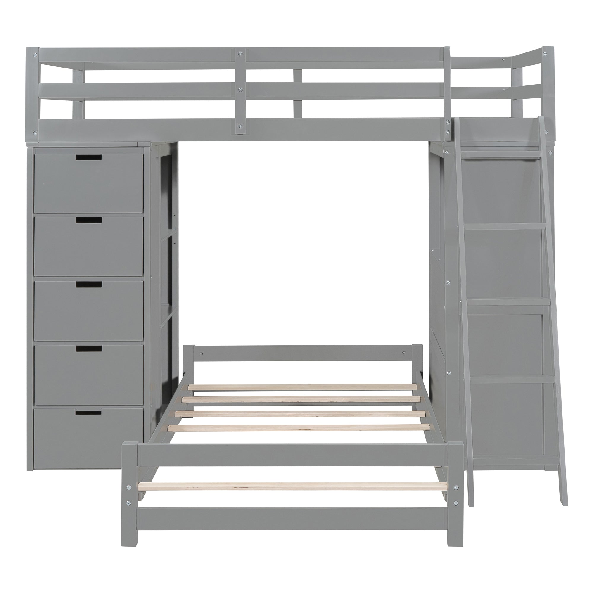 Twin over Twin Bunk Bed with LED Light and USB Ports, Gray