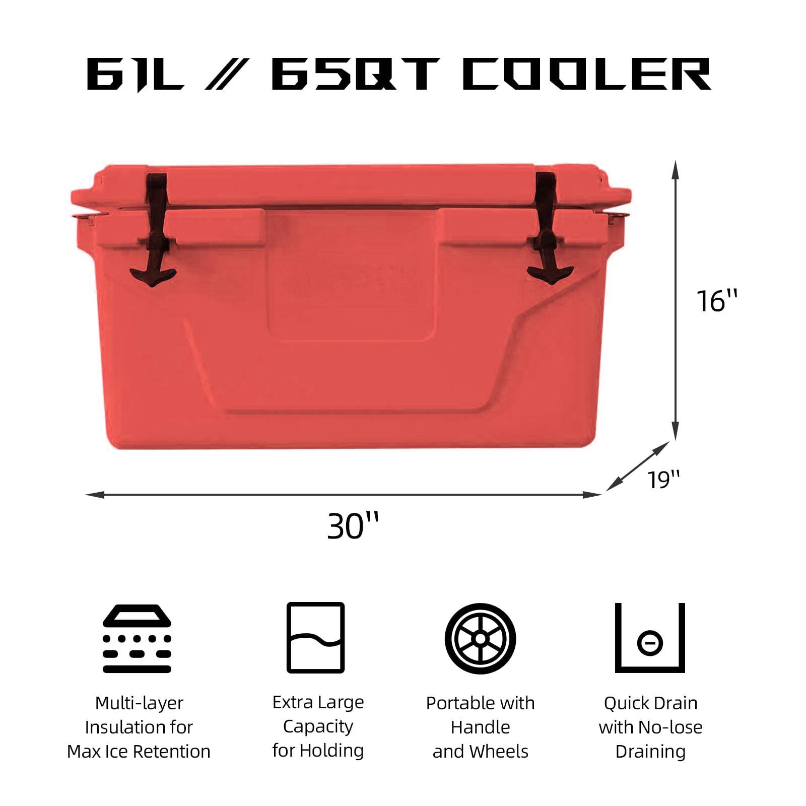 White outdoor Camping Picnic Fishing portable cooler 65QT Portable Insulated Cooler Box