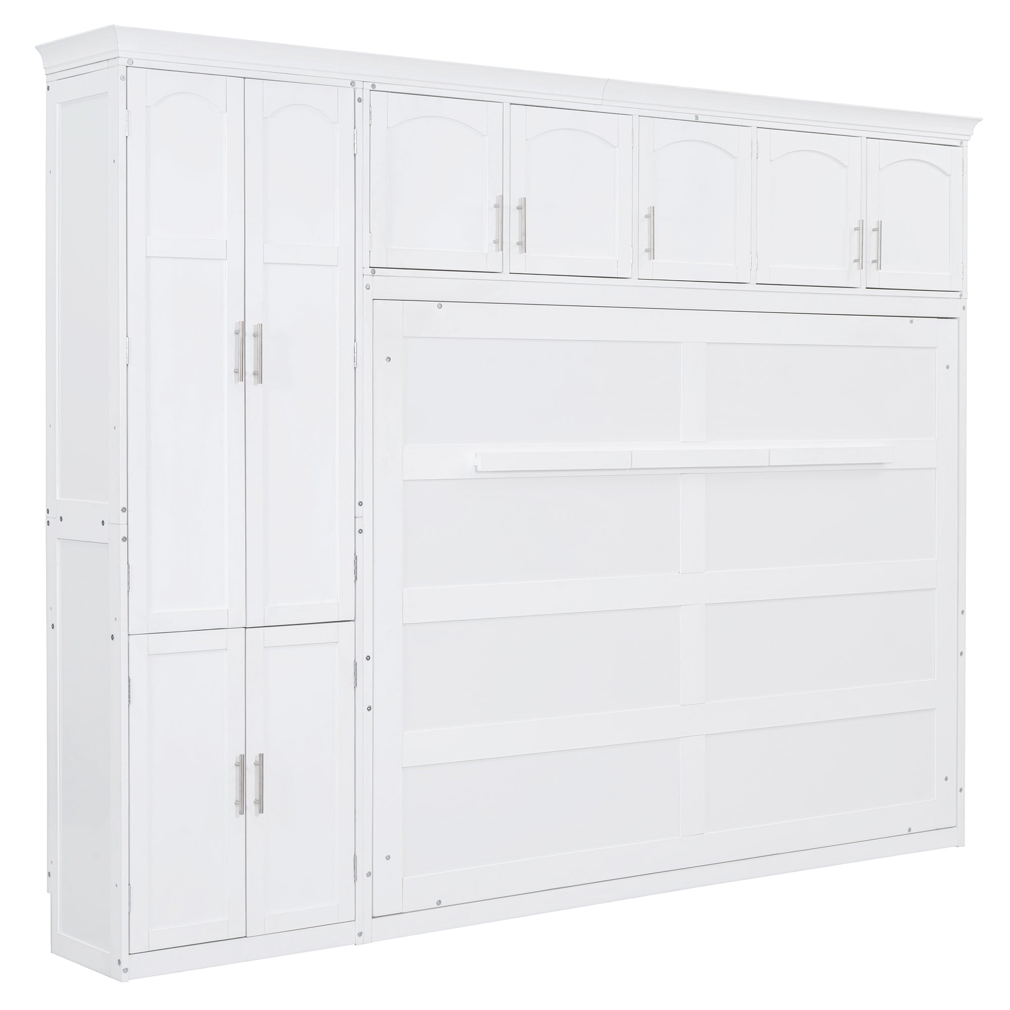 Queen Size Murphy Bed Wall Bed with Cabinets,White