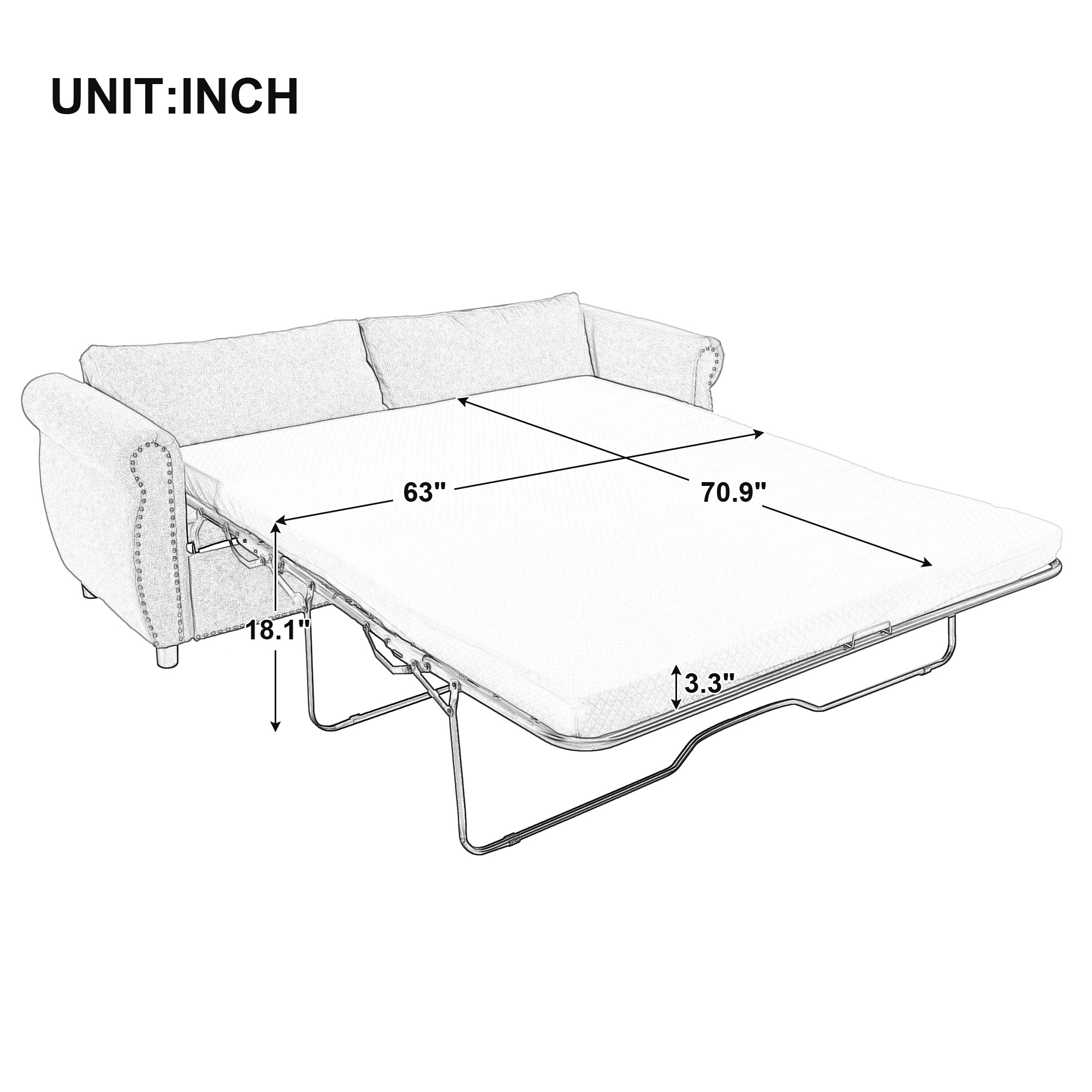 U_Style 80.7'' 2-in-1 Sofa Bed Sleeper with Large Mattress(63''*70.9*3.3 inch), for Living Room Spaces  Bedroom