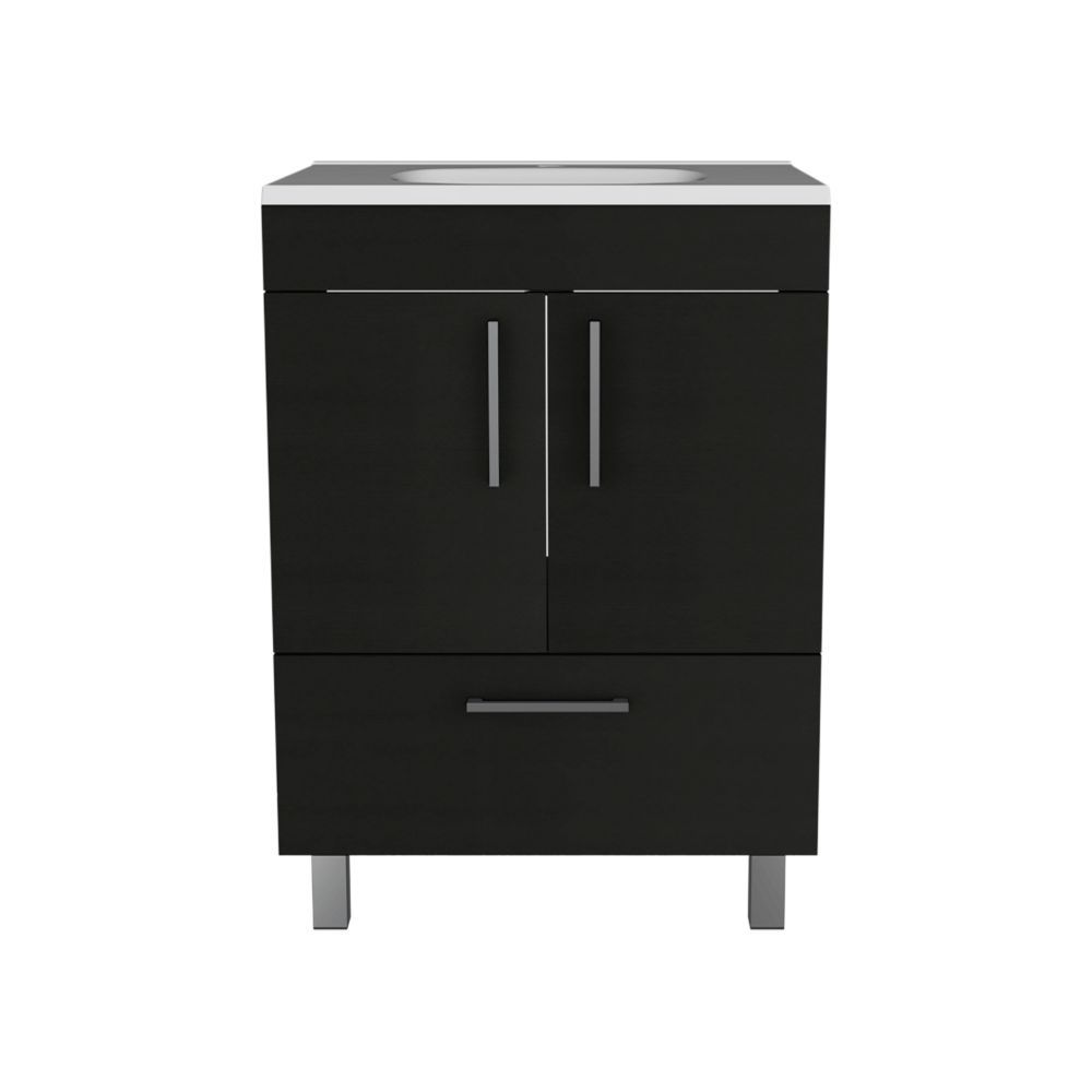 Single Bathroom Vanity, One Draw, Double Door Cabinet, Black