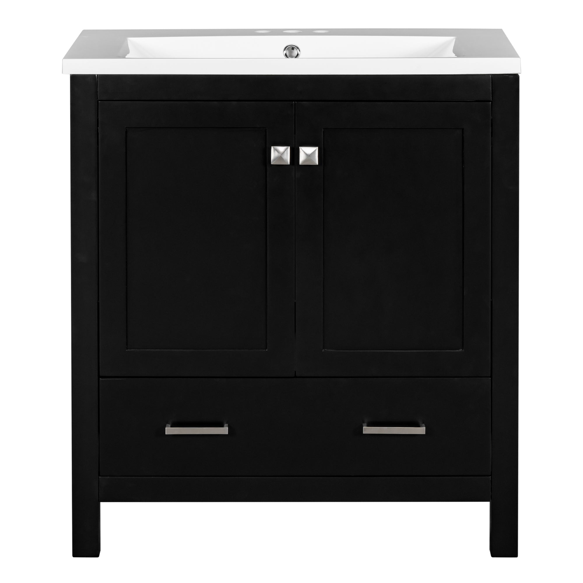 30" Black Bathroom Vanity with Single Sink, Combo Cabinet Undermount Sink, Bathroom Storage Cabinet with 2 Doors and a Drawer, Soft Closing, Multifunctional Storage, Solid Wood Frame