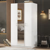 3 Door Wardrobe with Mirror, Armoire with Hanging Rod and 3 Fixed Shelves,White