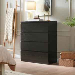 Modern 4-drawer dresser, 31.5 in black handle-free, front view