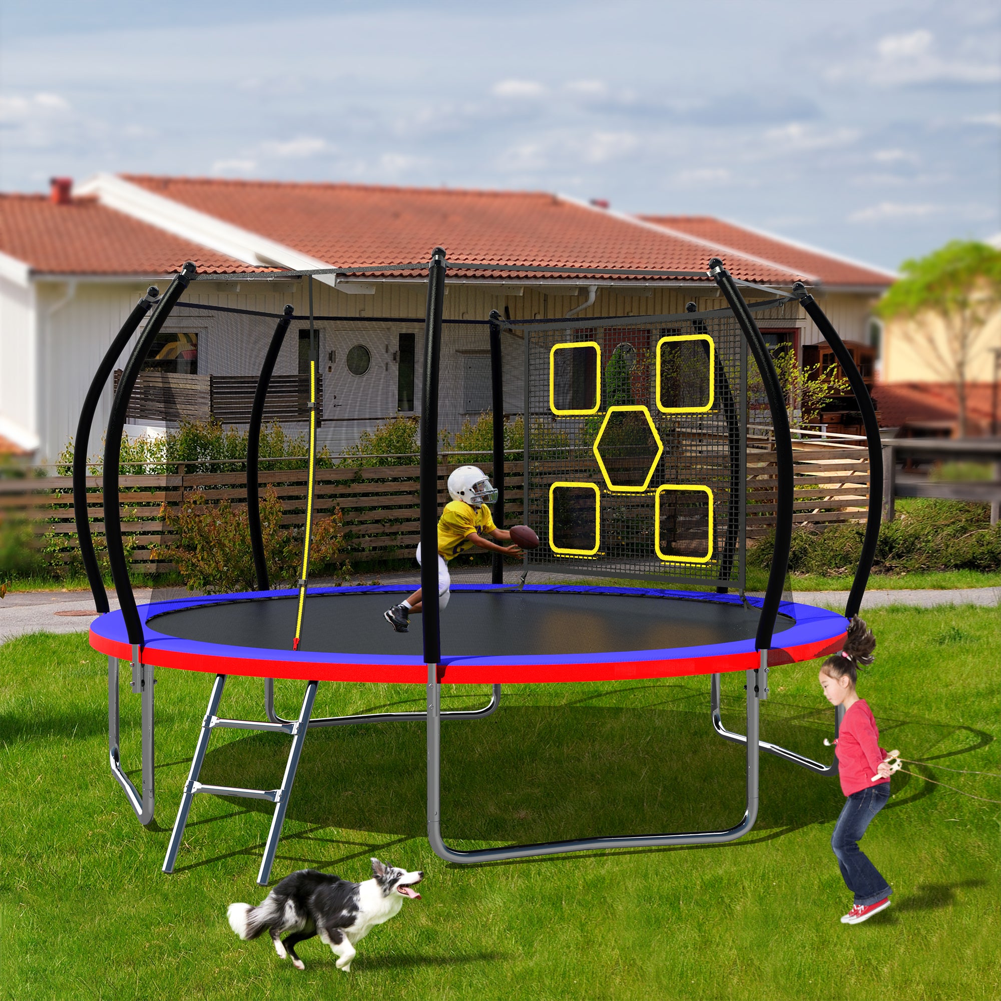 14FT Trampoline, Outdoor Trampolines for Kids and Adults, Recreational Trampoline with Enclosure Net & Ladder, Round Trampoline ASTM Approved