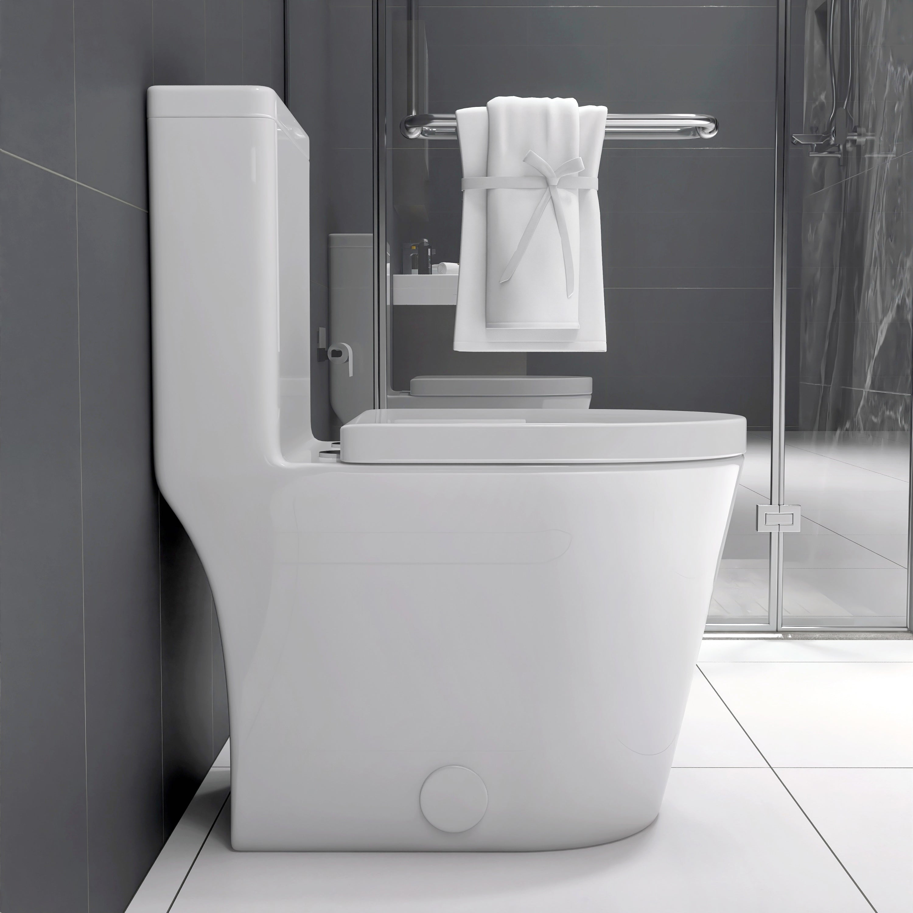 Small Compact One Piece Toilet Dual Flush,23 inch Short Depth for Tiny Bathroom,White