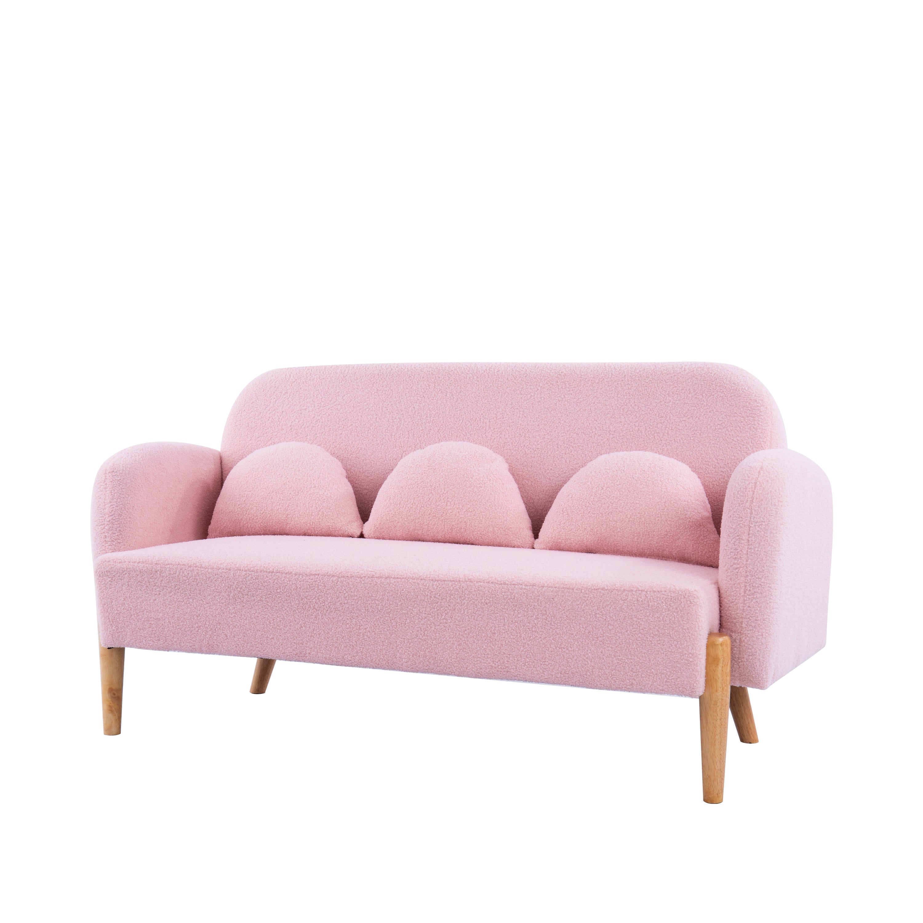 59.1" Teddy Velvet Pink Two-Seater Sofa with Three Lumbar Pillows