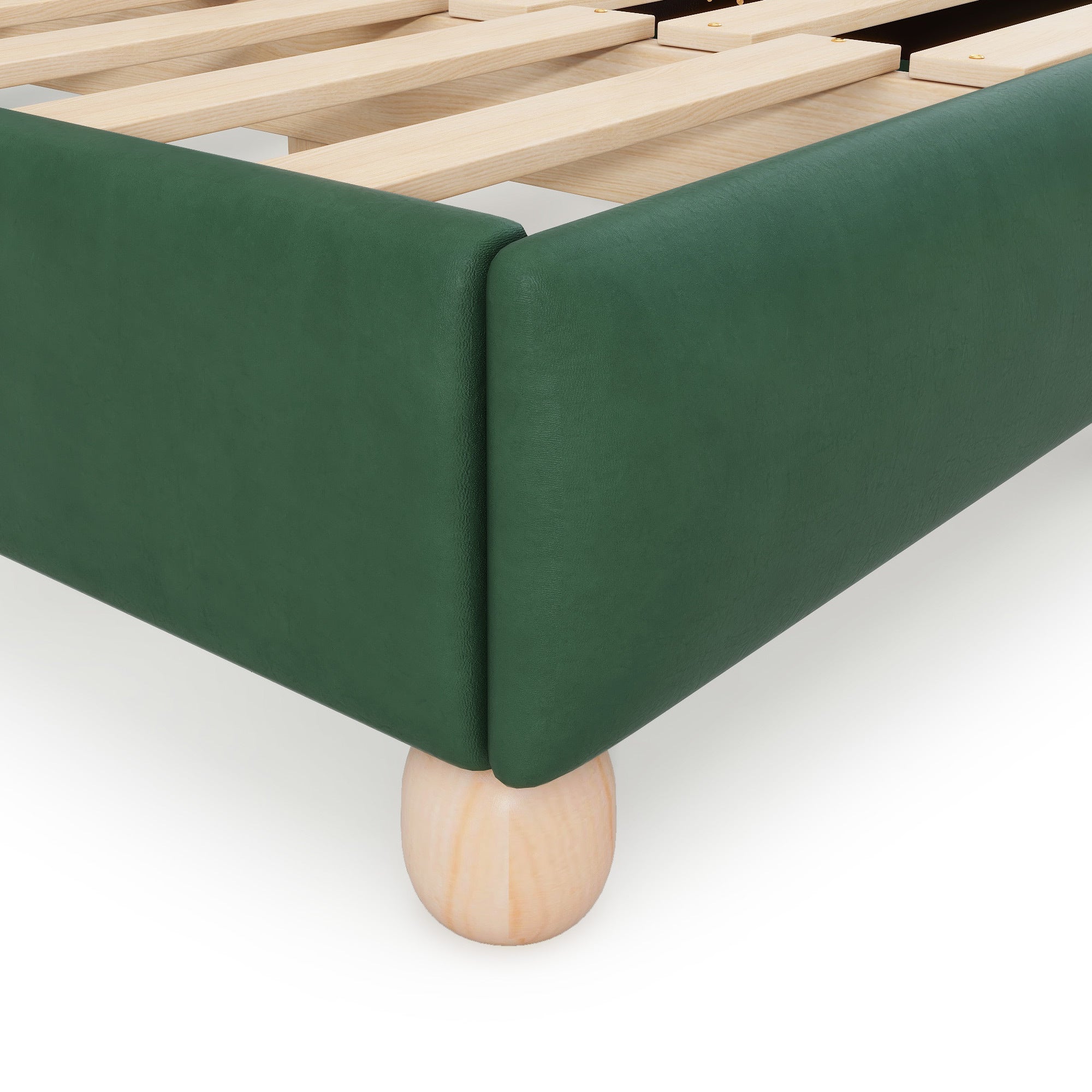 Queen Size Upholstered Platform Bed with Support Legs,Green