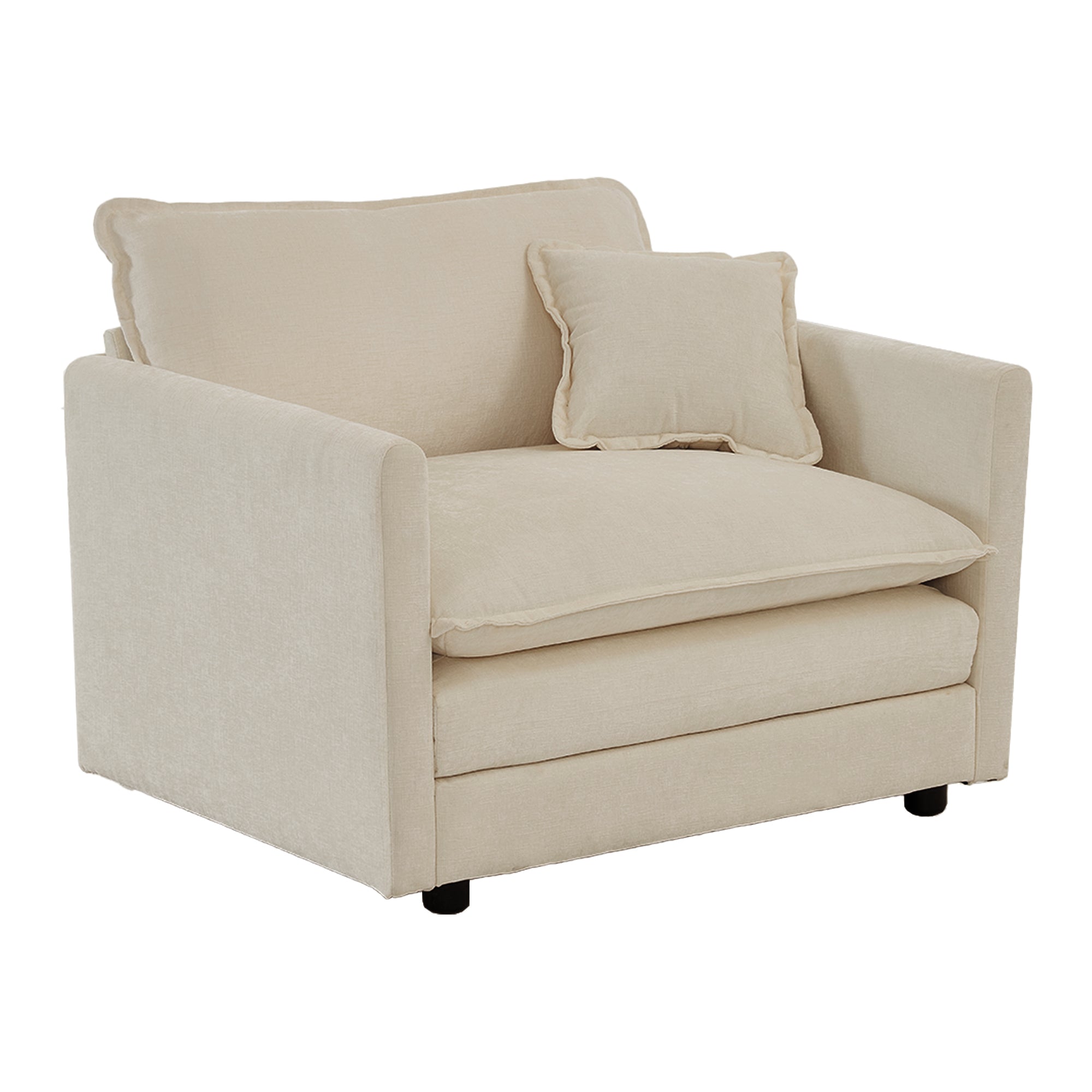 Comfy Deep Single Seat Sofa Upholstered Reading Armchair Living Room Chair Beige Chenille Fabric , 1 Toss Pillow