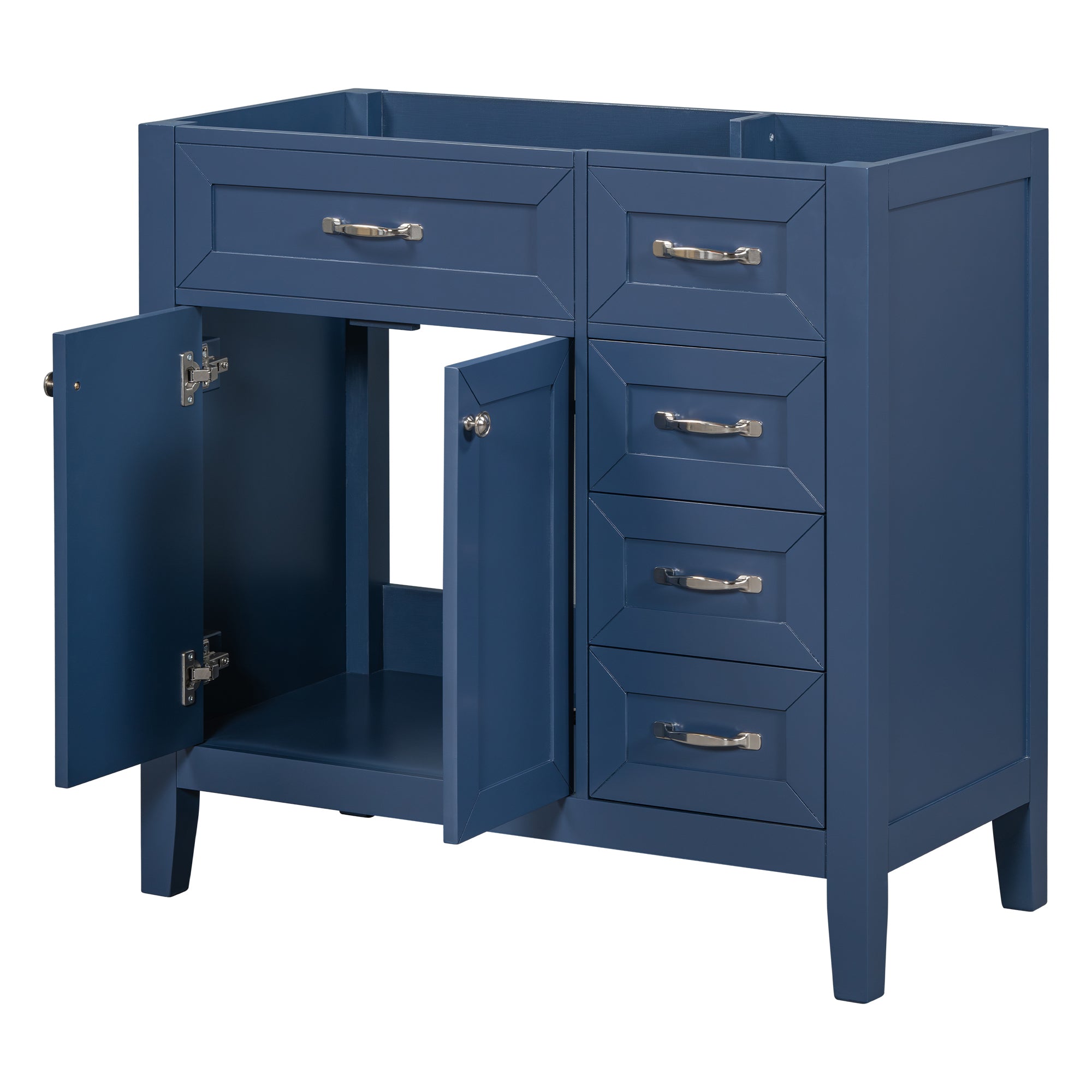 36" Bathroom Vanity without Sink, Cabinet Base Only, Bathroom Cabinet with Drawers, Solid Frame and MDF Board, Blue