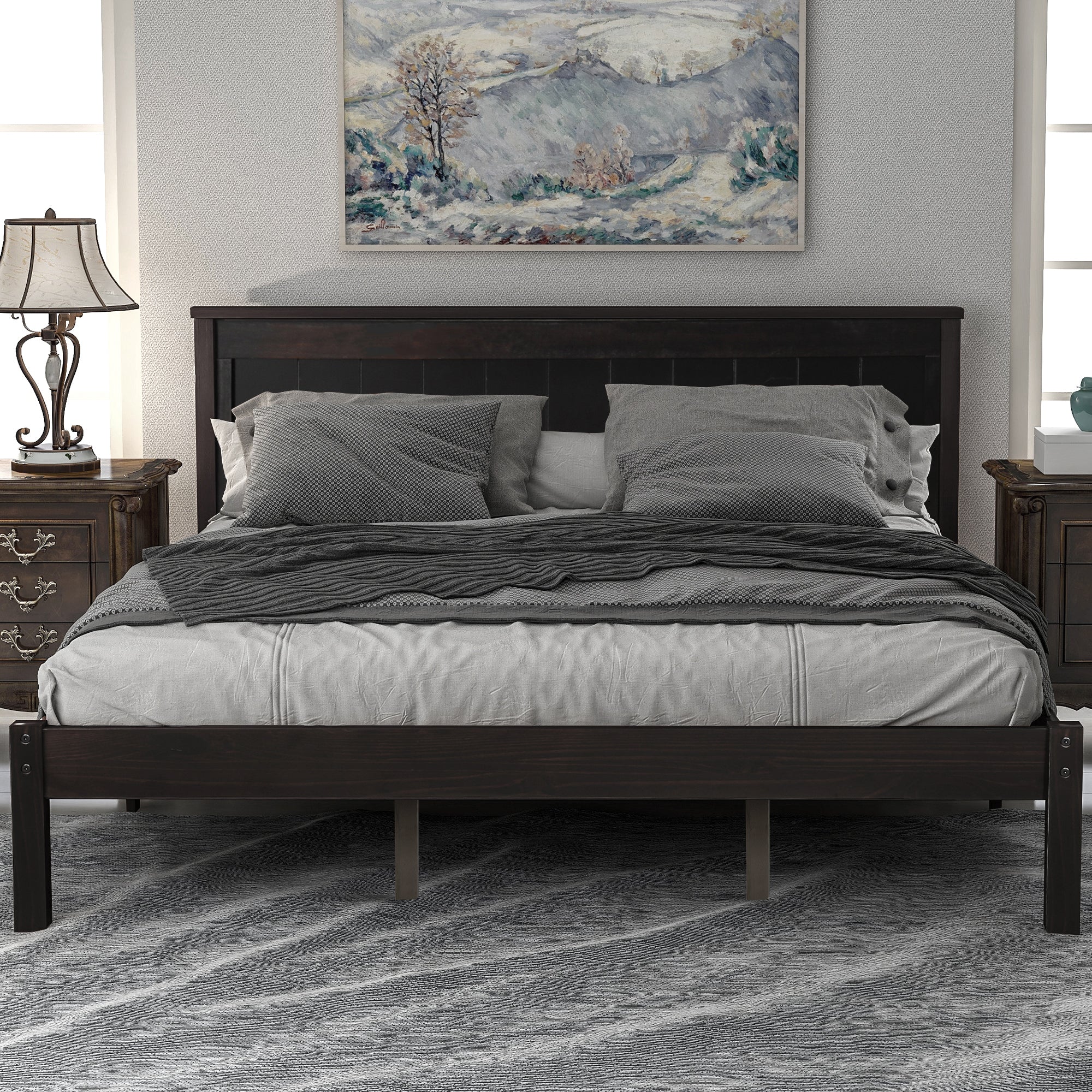 Platform Bed Frame with Headboard, Wood Slat Support, No Box Spring Needed, Queen,Espresso(OLD SKU:WF191420AAP)