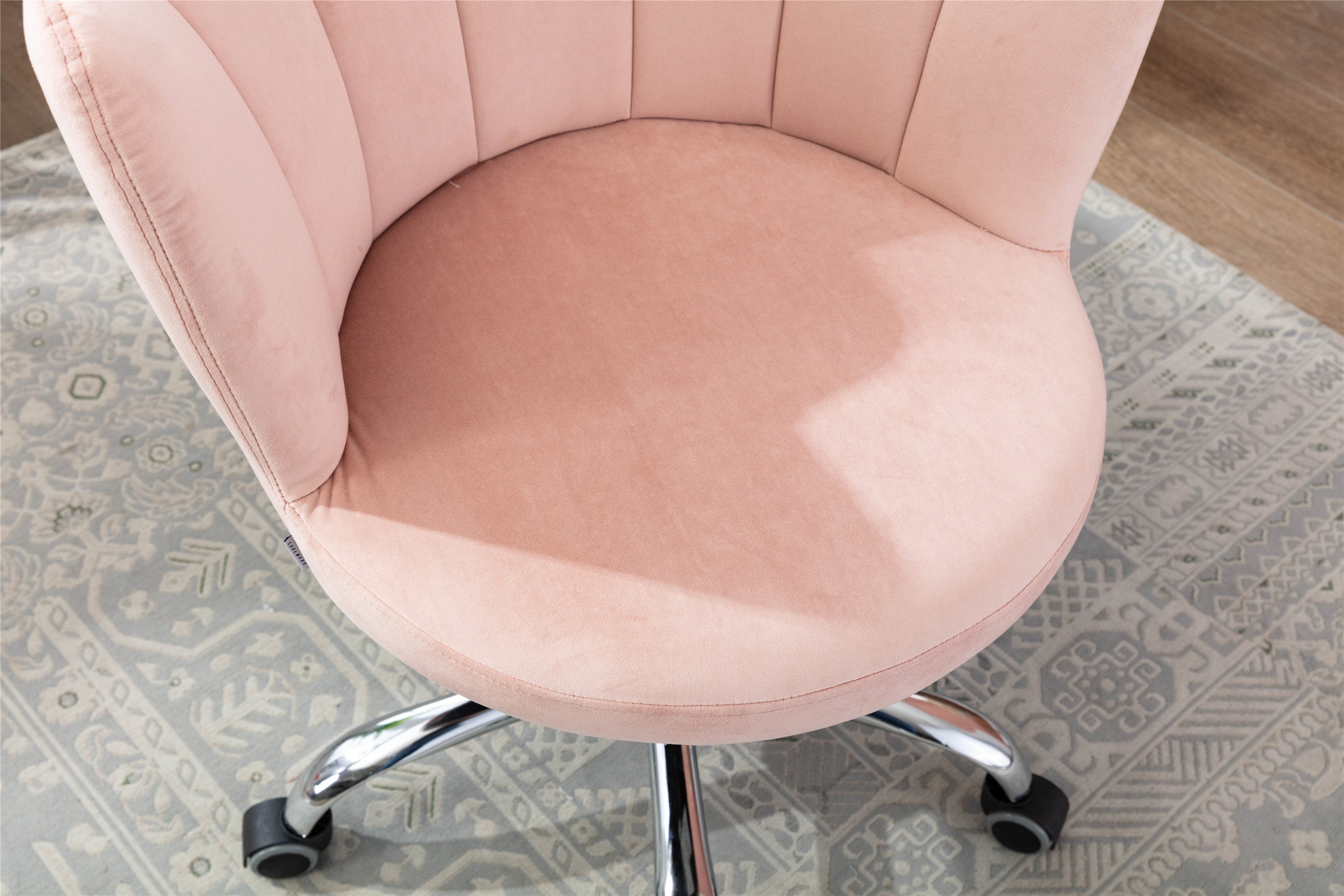 COOLMORE Velvet Home Office Chair with silver Base, Modern Cute Shell Back Upholstered Desk Chair for Vanity, Adjustable Swivel Task Chair for Office (Pink Velvet)