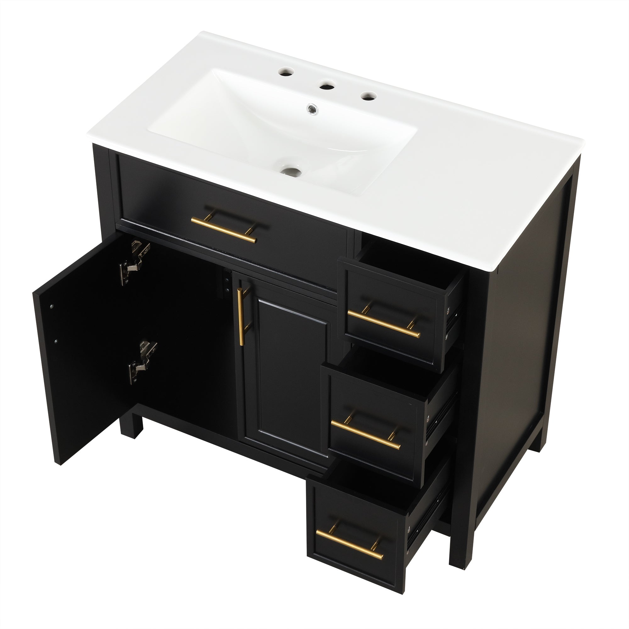 36" Bathroom Vanity with Sink Top, Bathroom Vanity Cabinet with Two Doors and Three Drawers, Solid Wood , MDF Boards ,One Package, Black