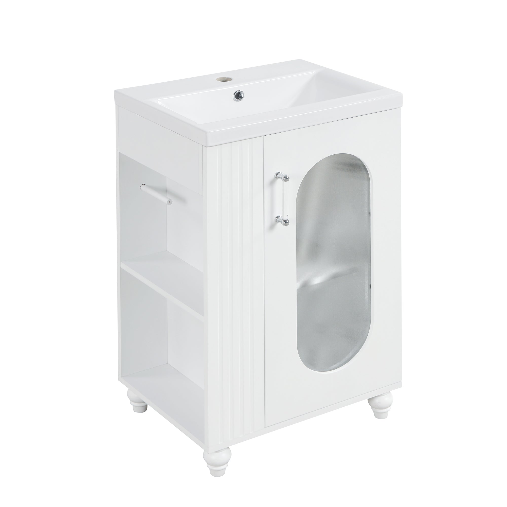 20" Bathroom Vanity with Sink, Bathroom Vanity Cabinet with Two-tier Shelf, Adjustable Shelf, Solid Wood and MDF, White