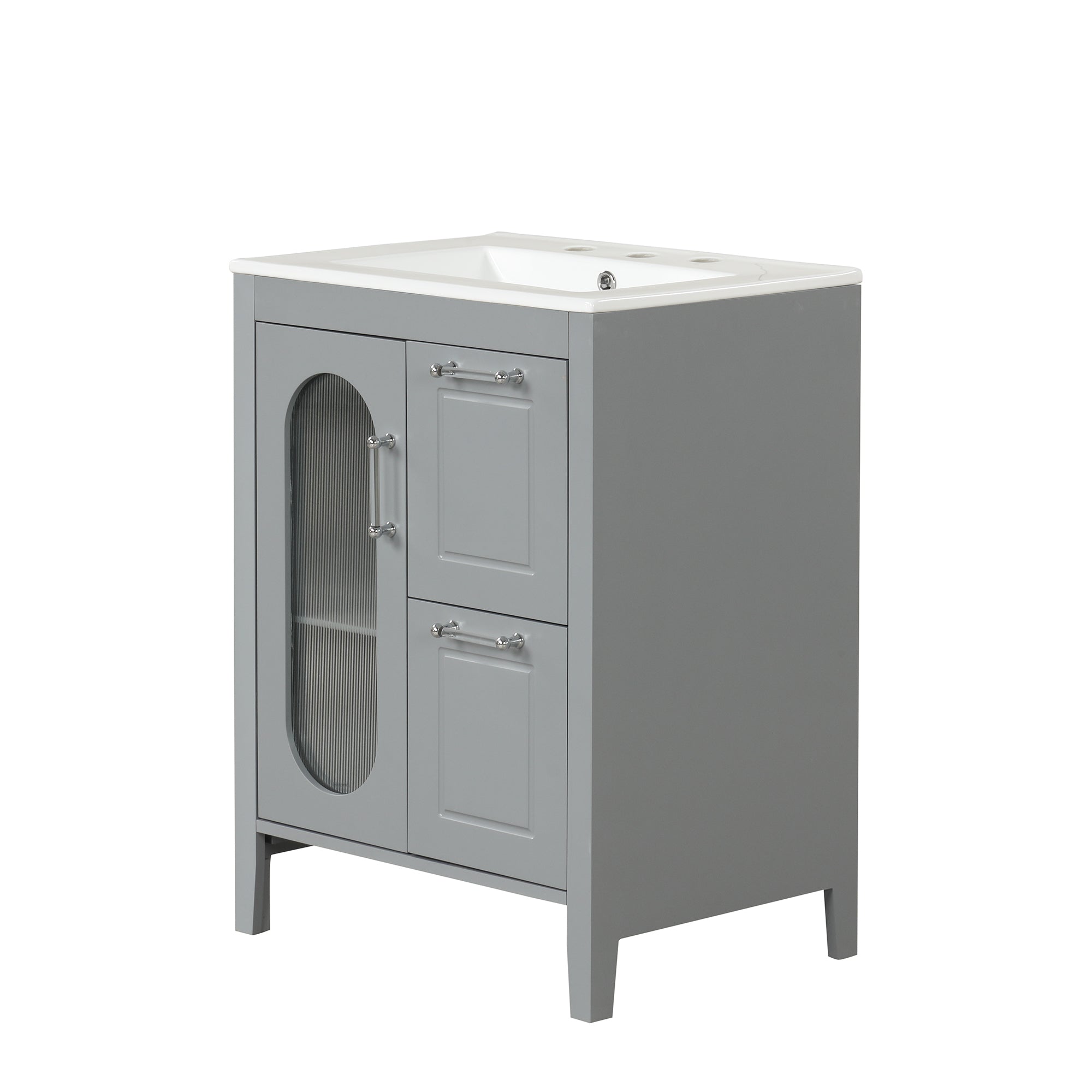 24" Bathroom Vanity with Sink, Bathroom Vanity Cabinet with Two Drawers and Door, Adjustable Shelf, Solid Wood and MDF, Grey